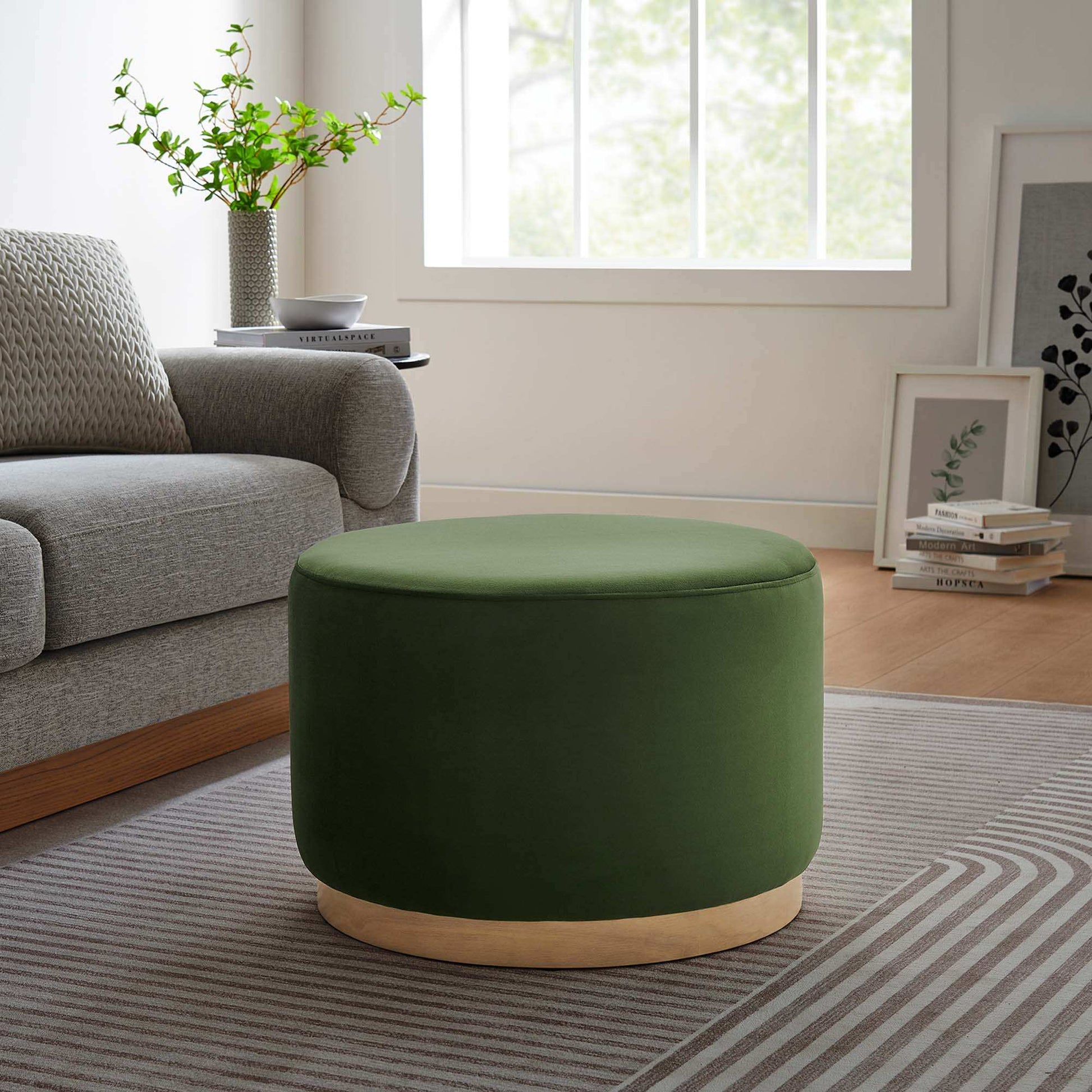 Tilden Large 23" Round Performance Velvet Upholstered Ottoman by Modway - Best Buy Furniture