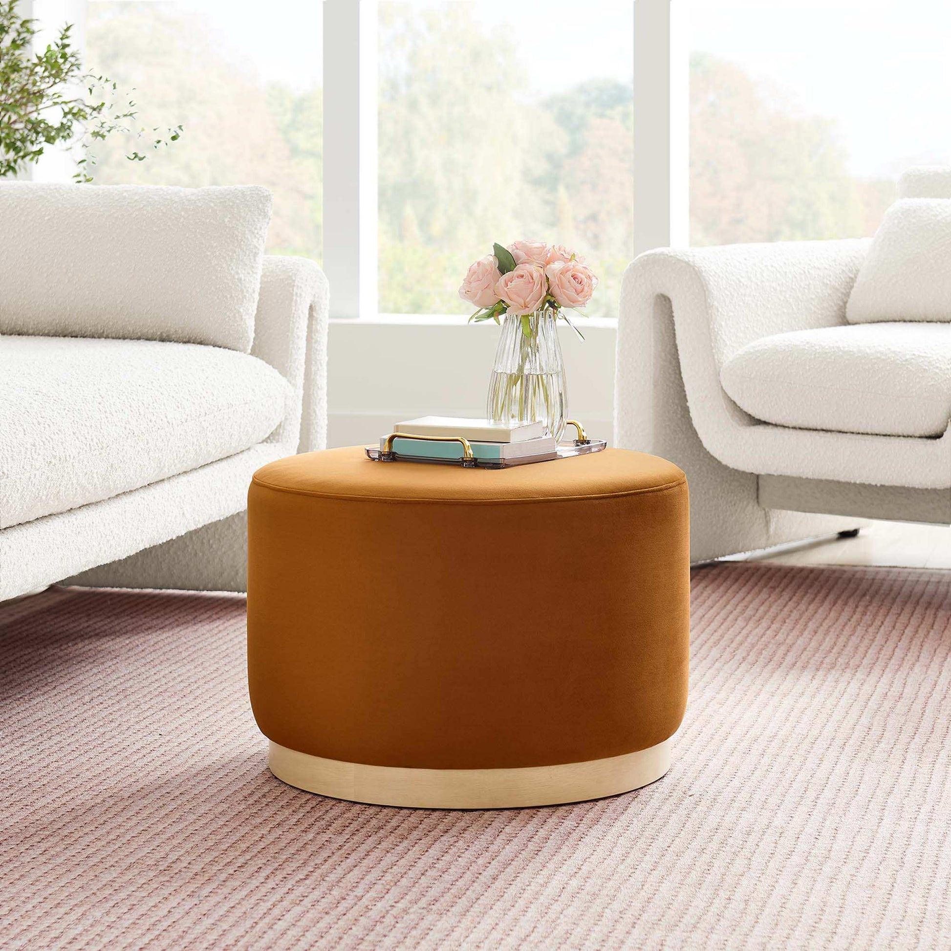 Tilden Large 23" Round Performance Velvet Upholstered Ottoman by Modway - Best Buy Furniture