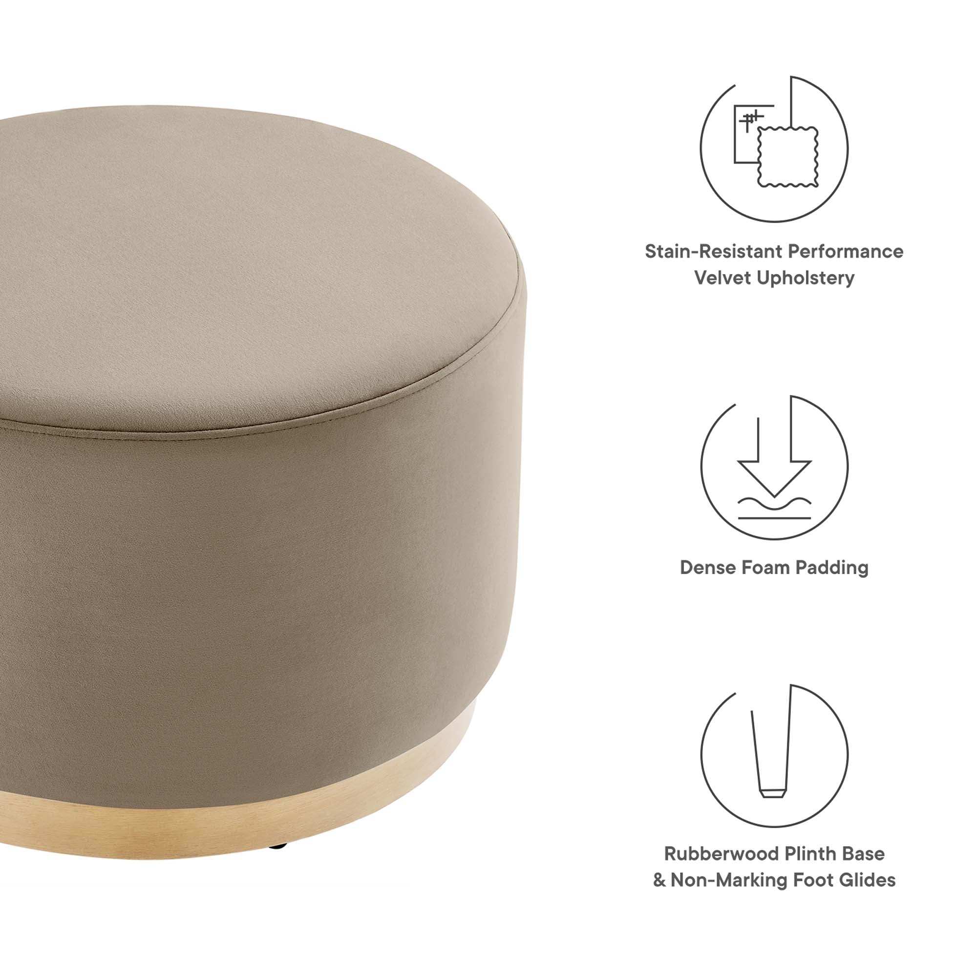 Tilden Large 23" Round Performance Velvet Upholstered Ottoman by Modway - Best Buy Furniture