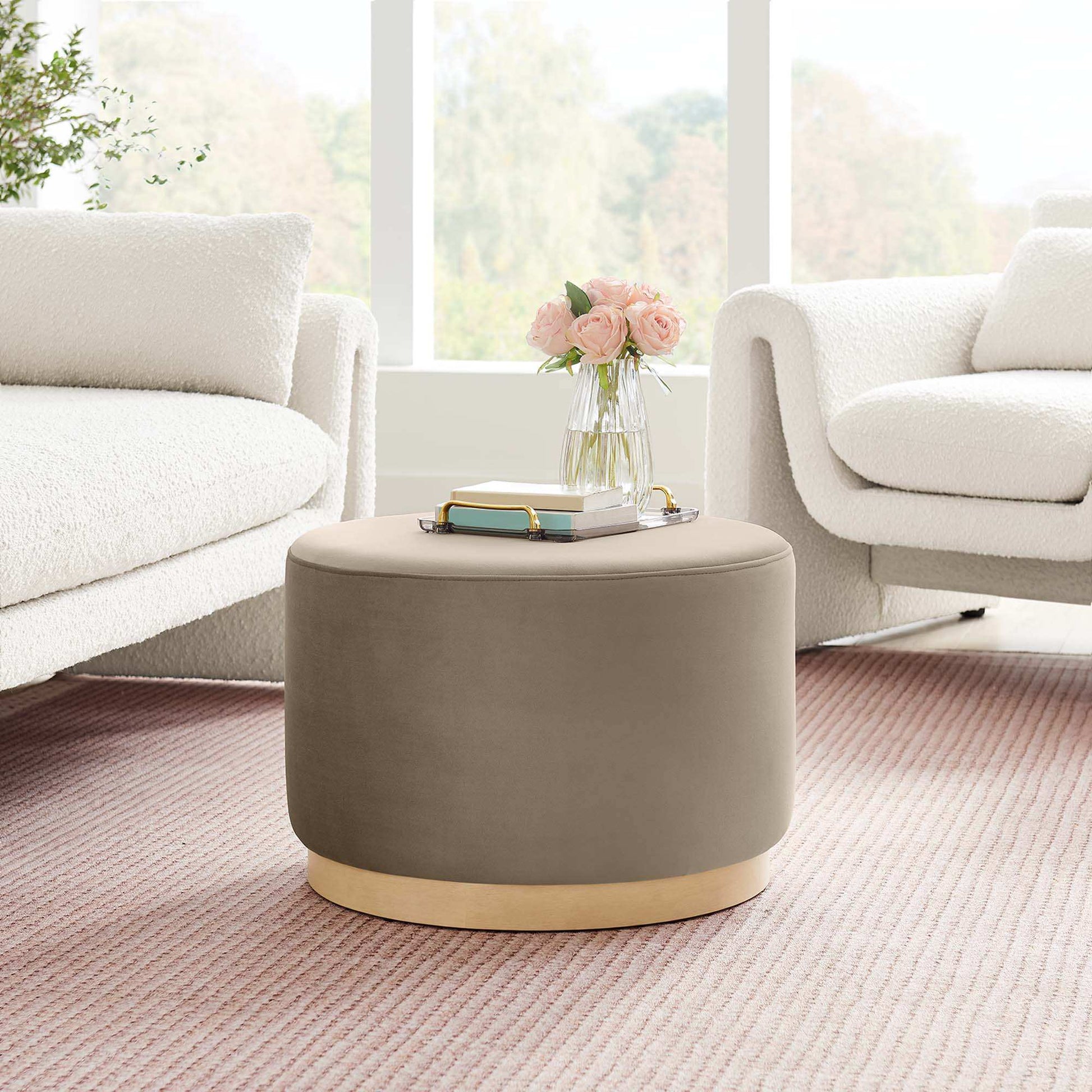 Tilden Large 23" Round Performance Velvet Upholstered Ottoman by Modway - Best Buy Furniture