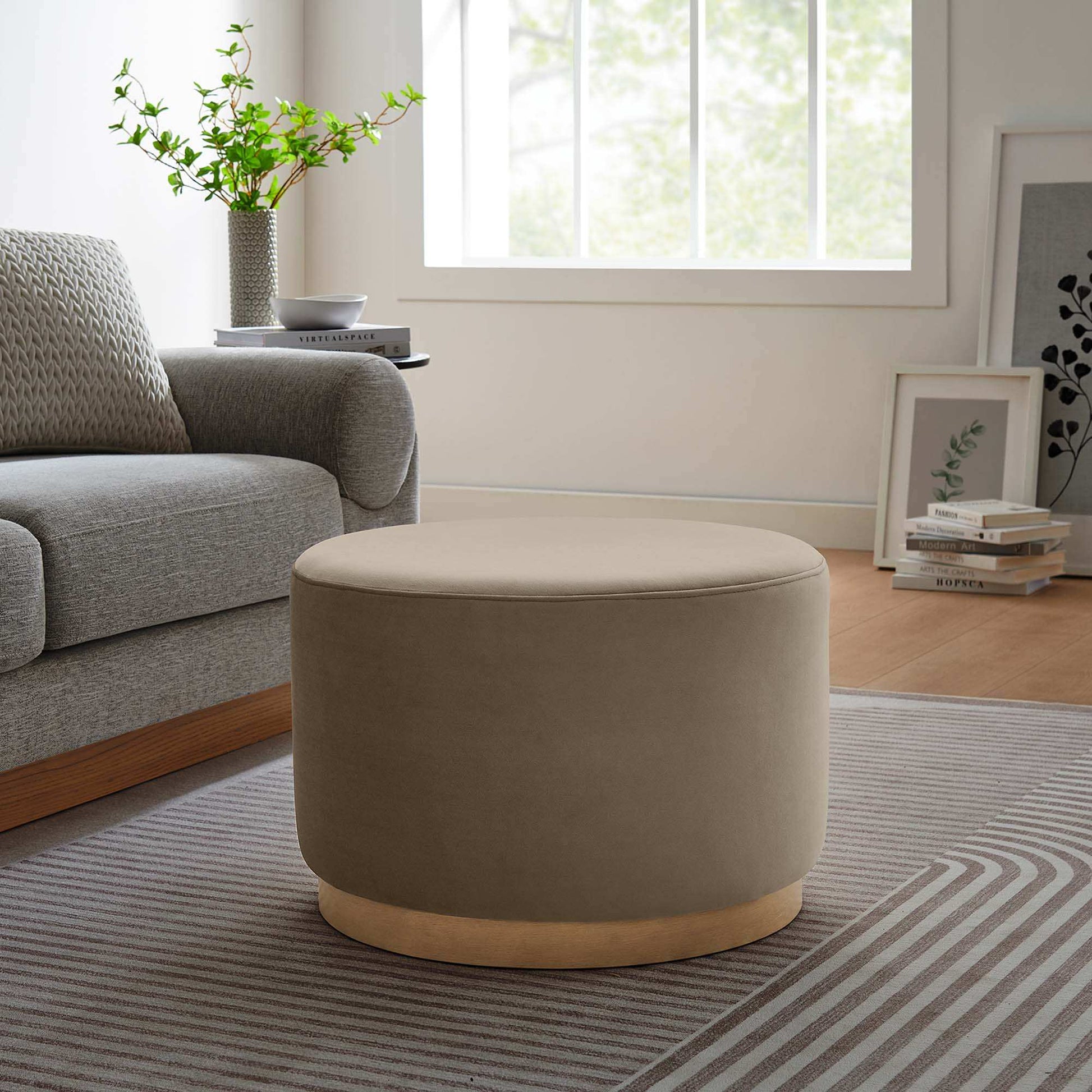 Tilden Large 23" Round Performance Velvet Upholstered Ottoman by Modway - Best Buy Furniture