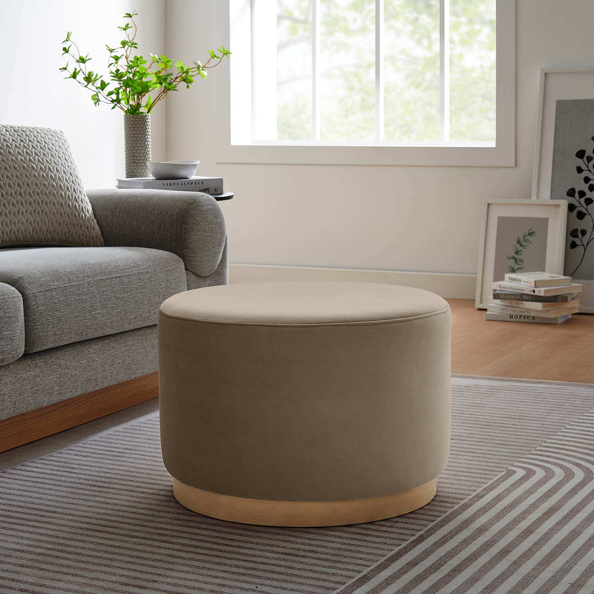 Tilden Large 23" Round Performance Velvet Upholstered Ottoman by Modway - Best Buy Furniture