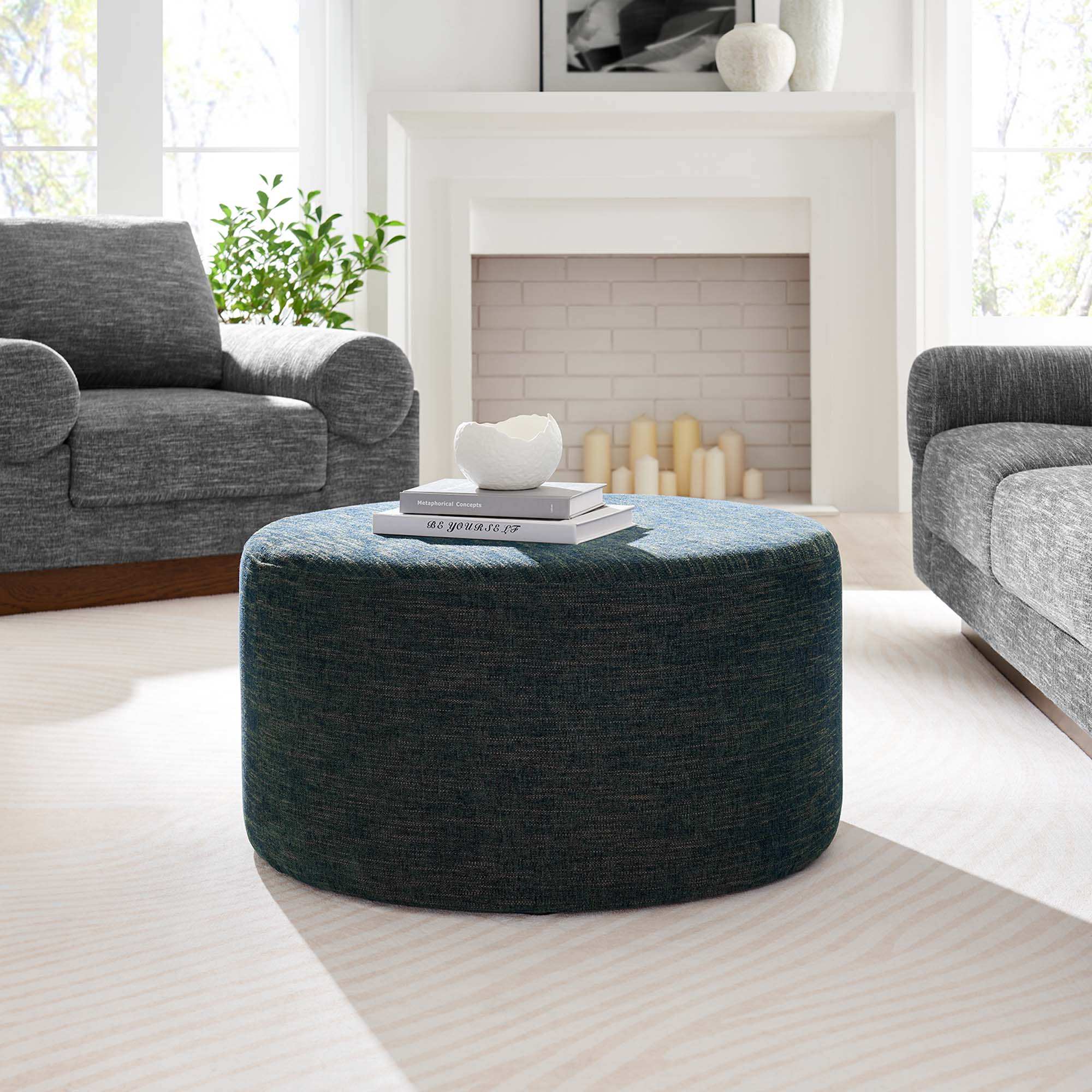 Callum Large 29" Round Woven Heathered Fabric Upholstered Ottoman by Modway - Best Buy Furniture