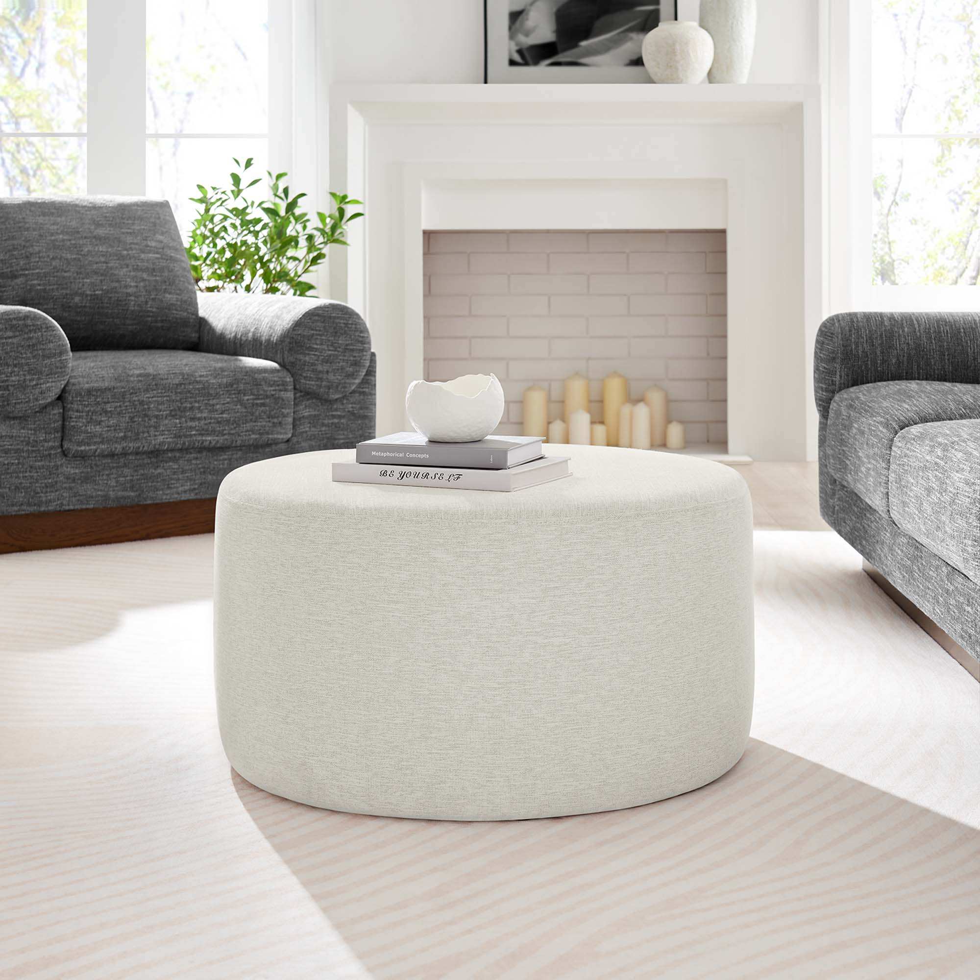 Callum Large 29" Round Woven Heathered Fabric Upholstered Ottoman by Modway - Best Buy Furniture
