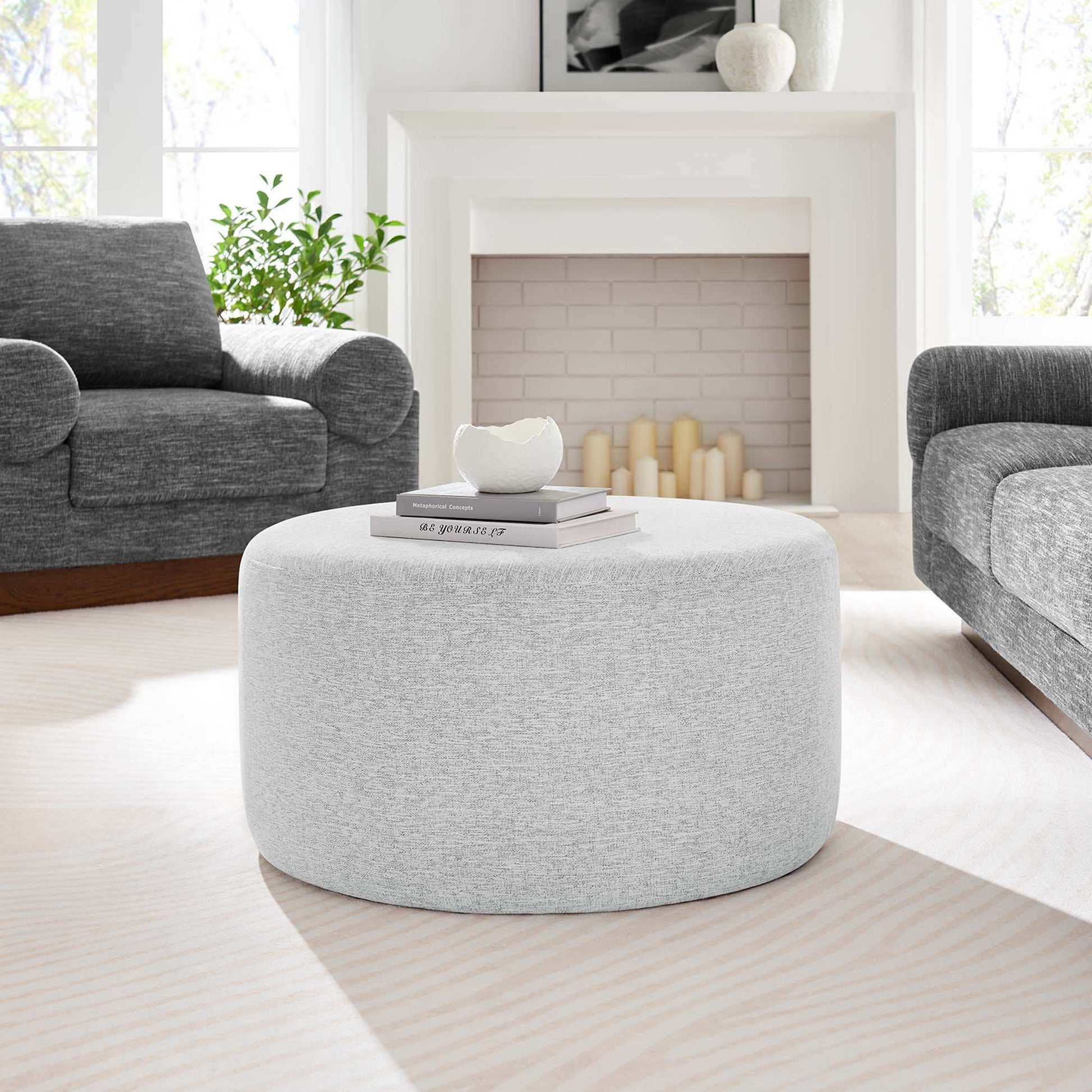 Callum Large 29" Round Woven Heathered Fabric Upholstered Ottoman by Modway - Best Buy Furniture