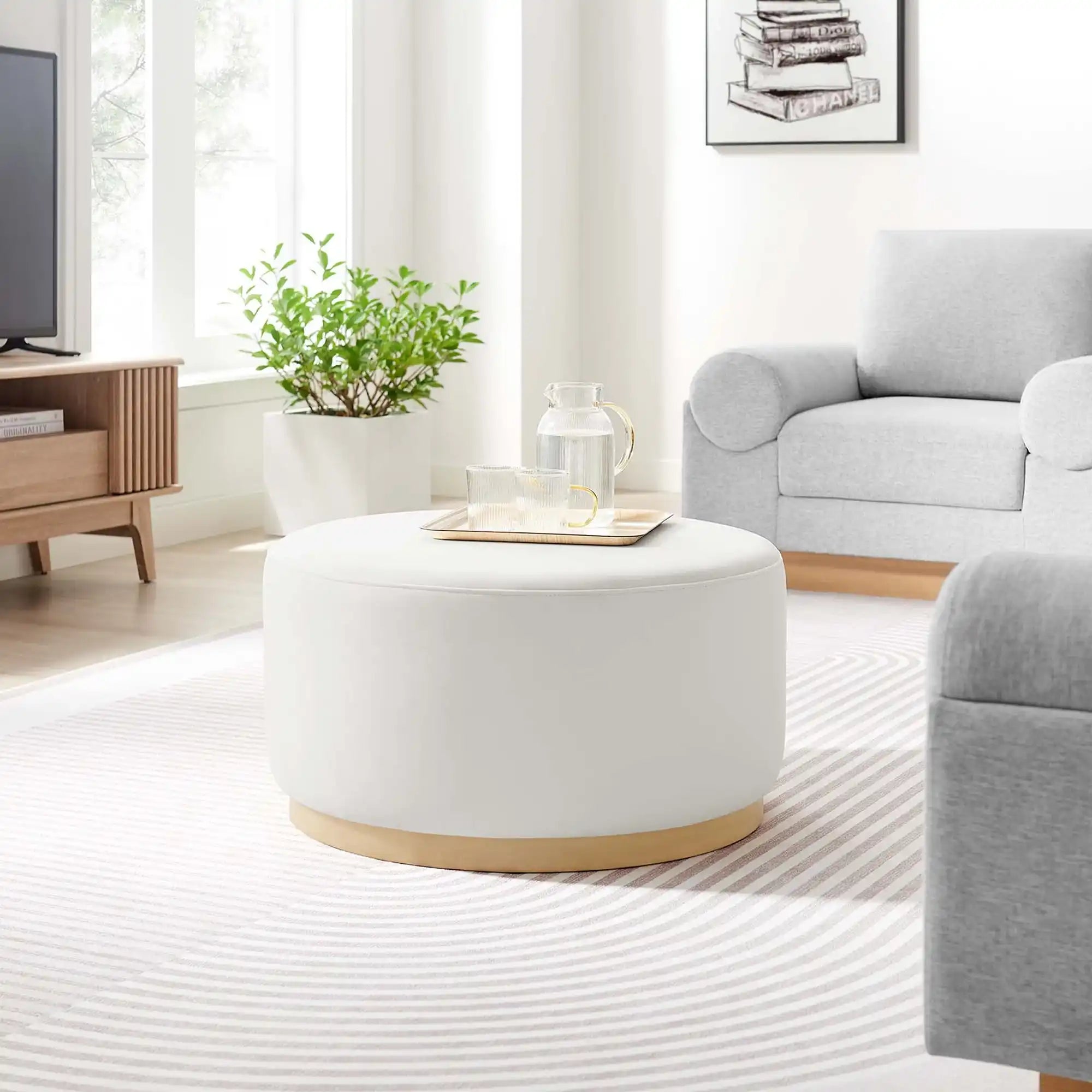 Tilden Large 29" Round Performance Velvet Upholstered Ottoman by Modway - Best Buy Furniture
