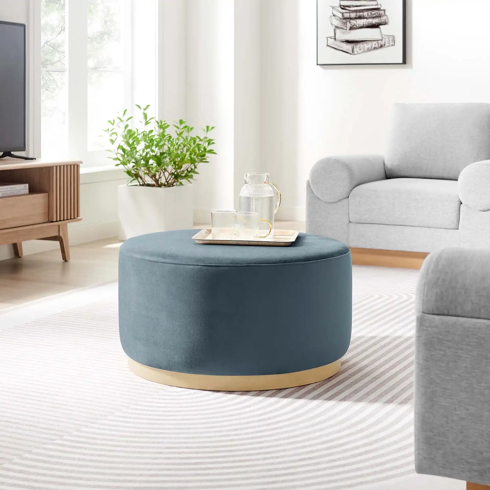Tilden Large 29" Round Performance Velvet Upholstered Ottoman by Modway - Best Buy Furniture
