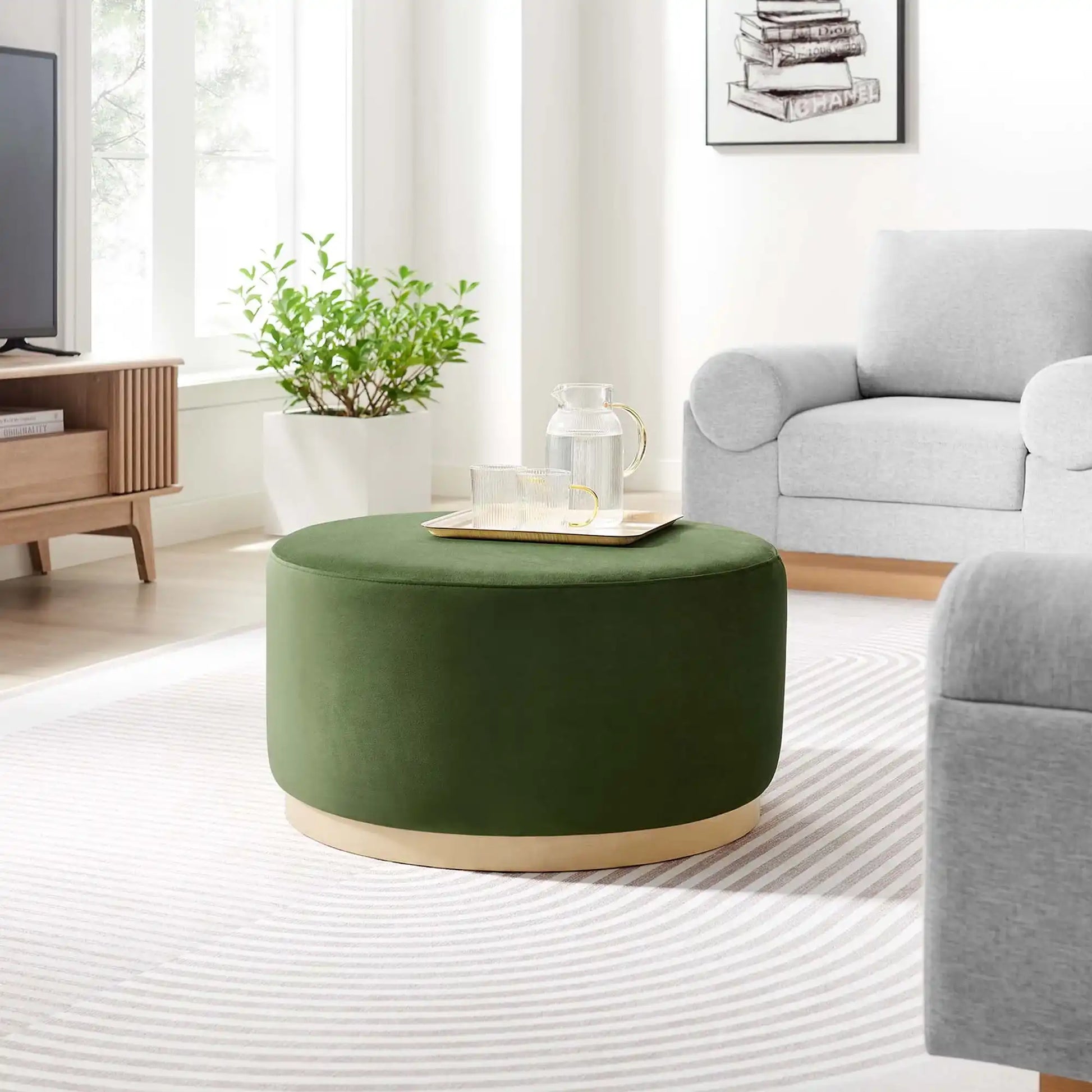 Tilden Large 29" Round Performance Velvet Upholstered Ottoman by Modway - Best Buy Furniture
