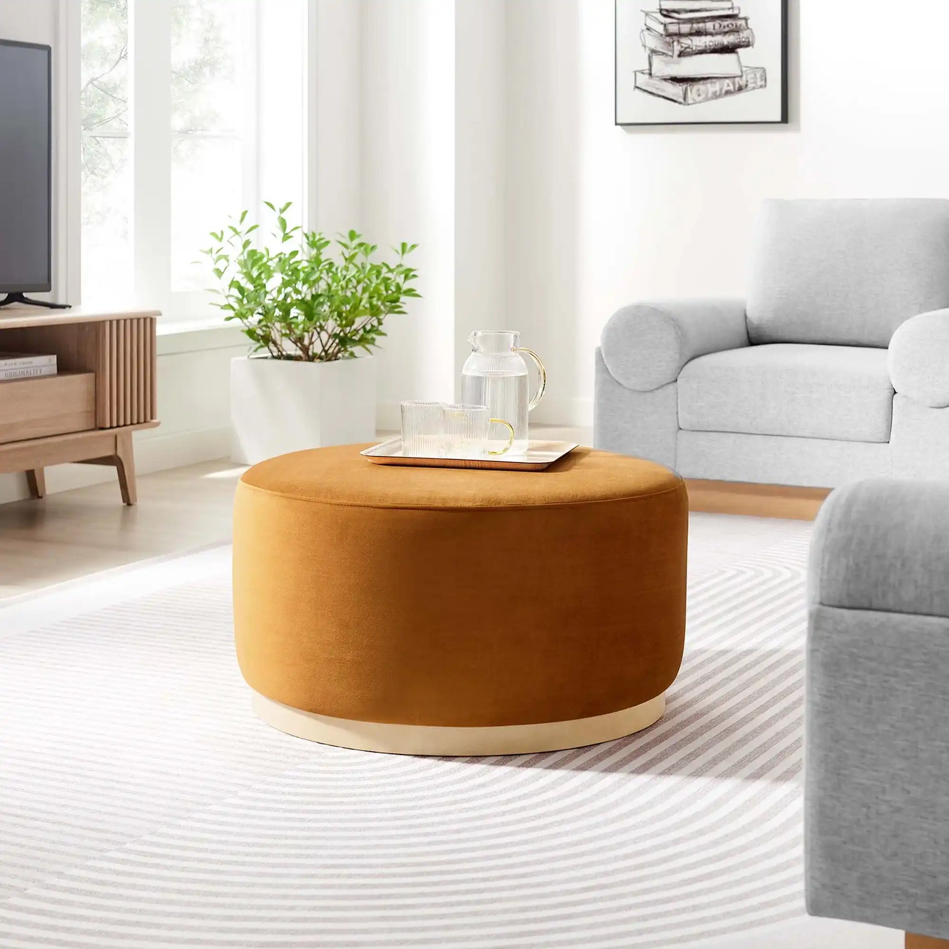 Tilden Large 29" Round Performance Velvet Upholstered Ottoman by Modway - Best Buy Furniture
