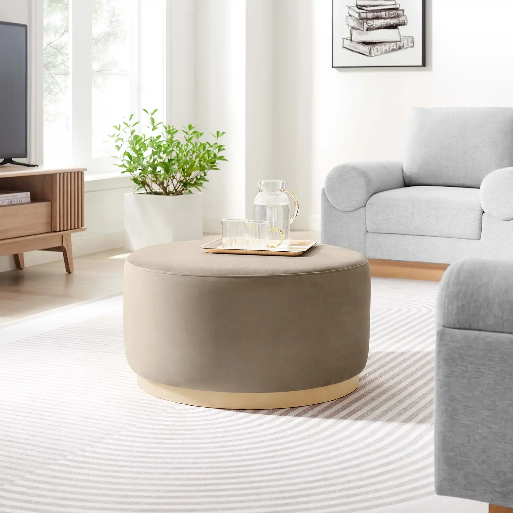 Tilden Large 29" Round Performance Velvet Upholstered Ottoman by Modway - Best Buy Furniture