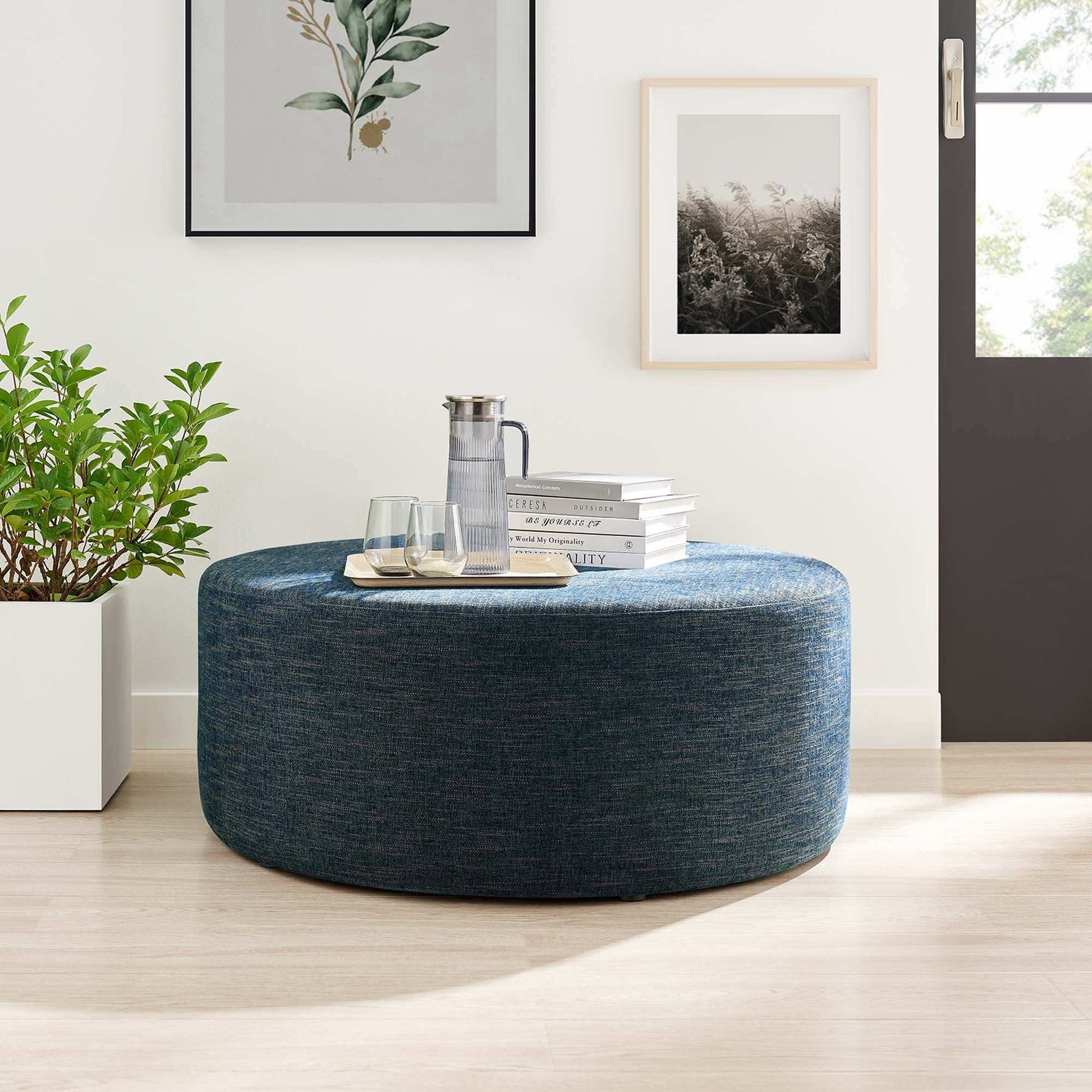 Callum Large 38" Round Woven Heathered Fabric Upholstered Ottoman by Modway - Best Buy Furniture