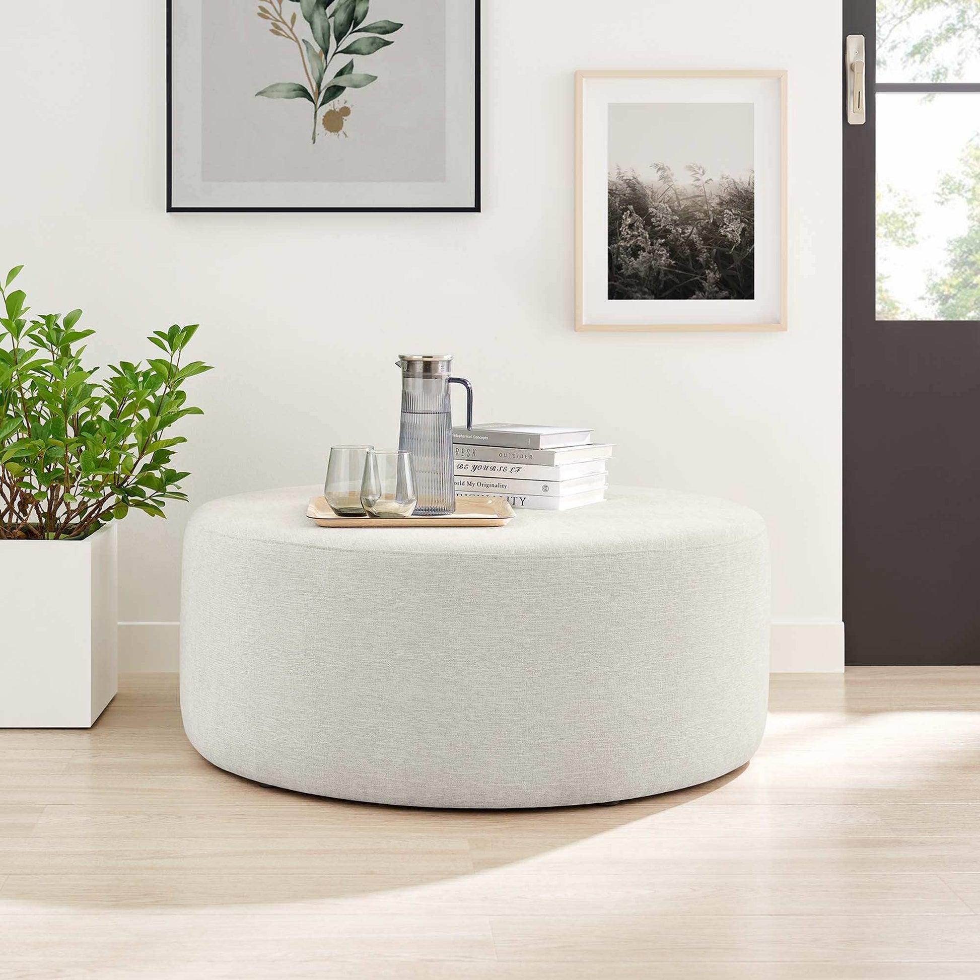 Callum Large 38" Round Woven Heathered Fabric Upholstered Ottoman by Modway - Best Buy Furniture