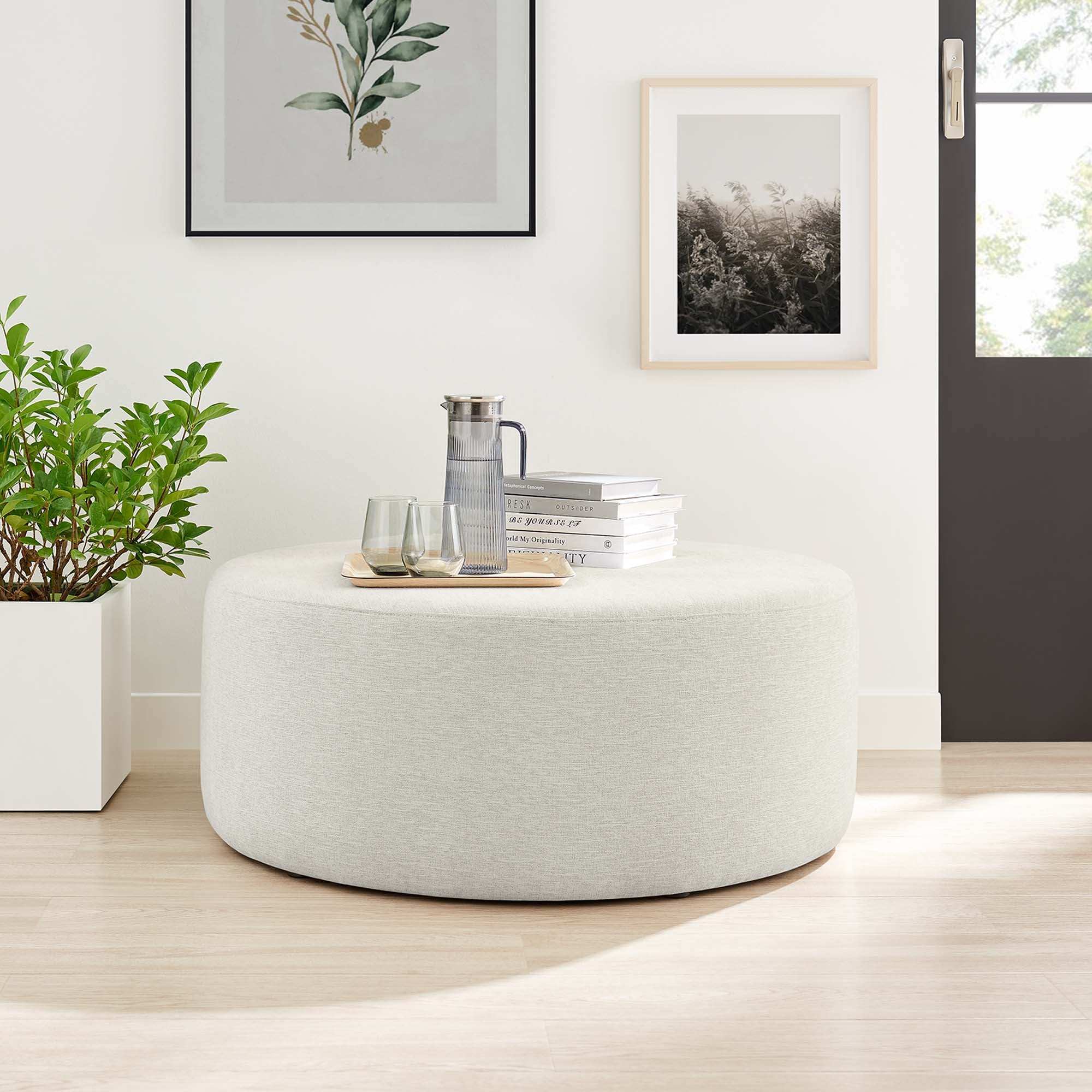 Callum Large 38" Round Woven Heathered Fabric Upholstered Ottoman by Modway - Best Buy Furniture