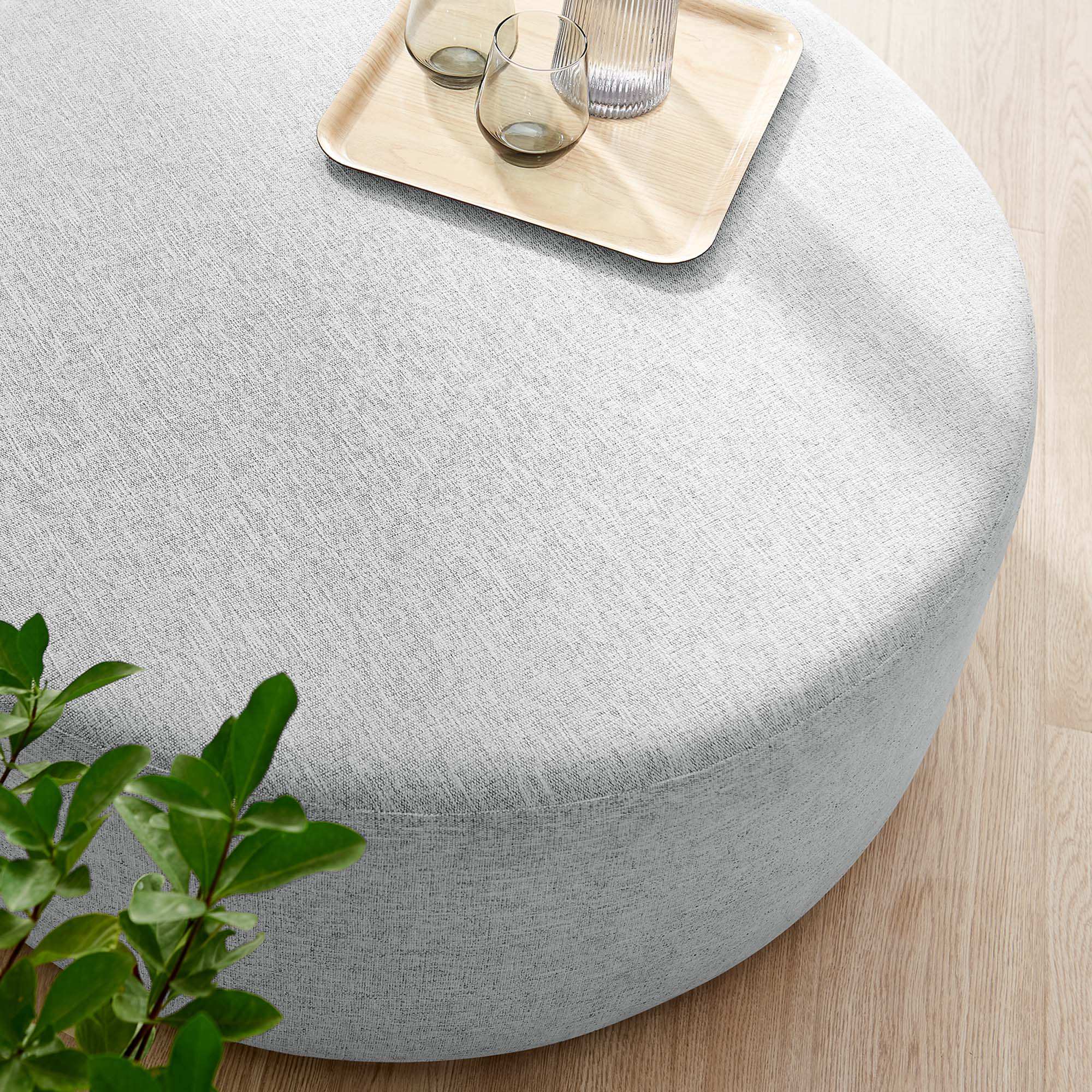 Callum Large 38" Round Woven Heathered Fabric Upholstered Ottoman by Modway - Best Buy Furniture