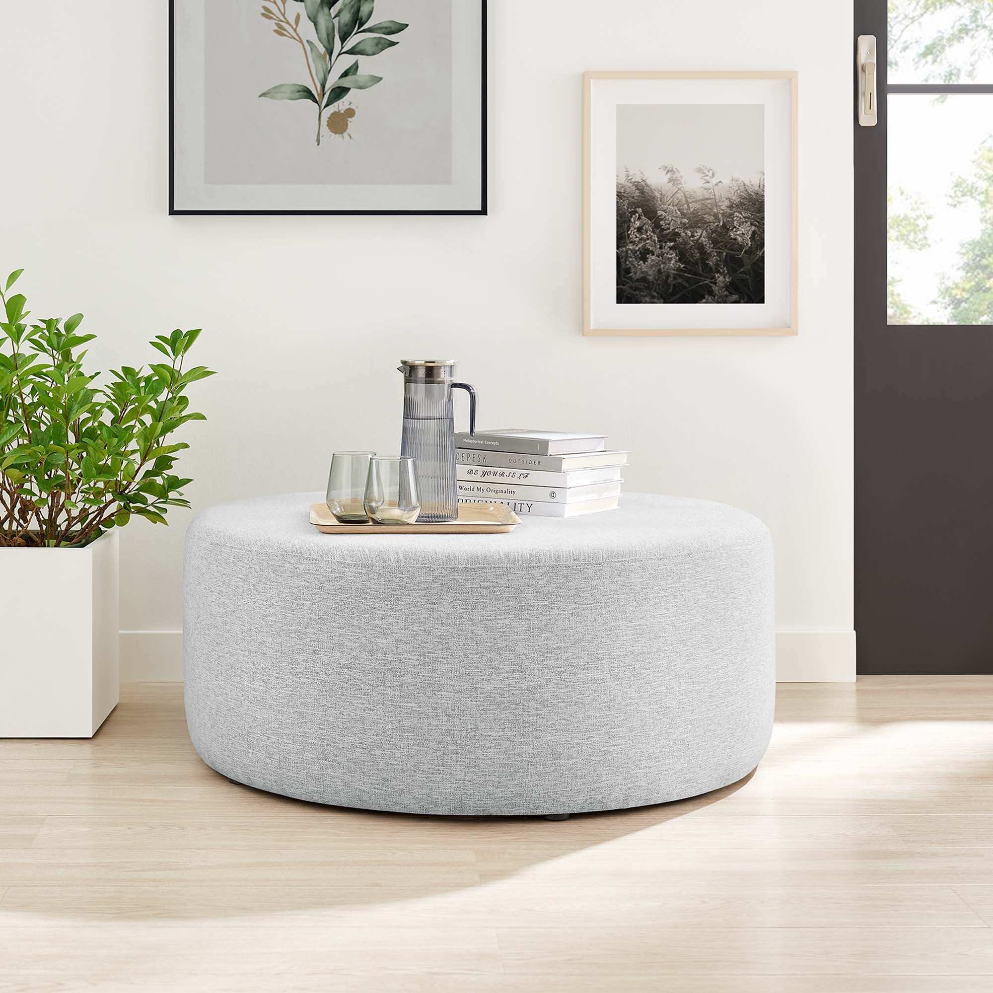 Callum Large 38" Round Woven Heathered Fabric Upholstered Ottoman by Modway - Best Buy Furniture