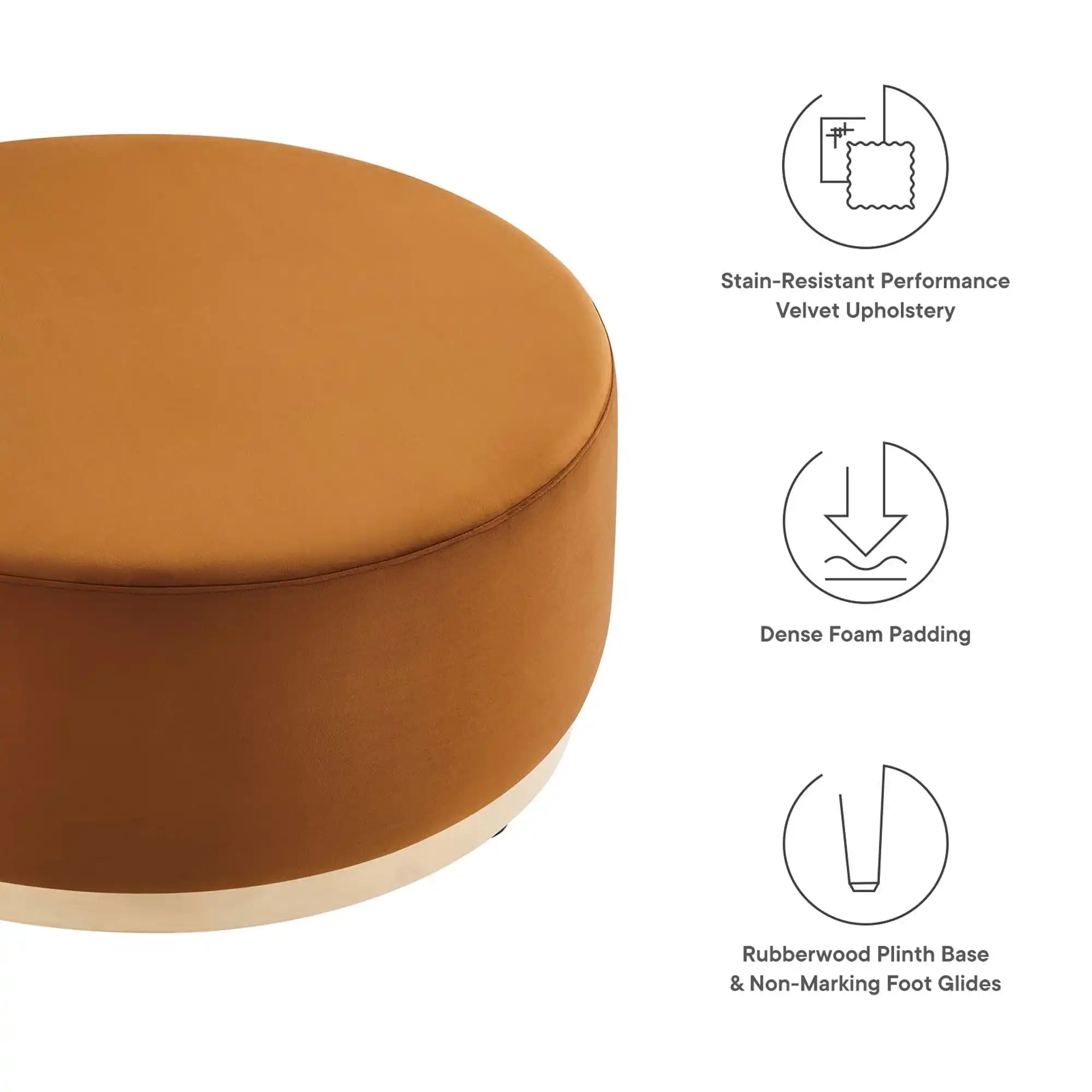 Tilden Large 38" Round Performance Velvet Upholstered Ottoman by Modway - Best Buy Furniture