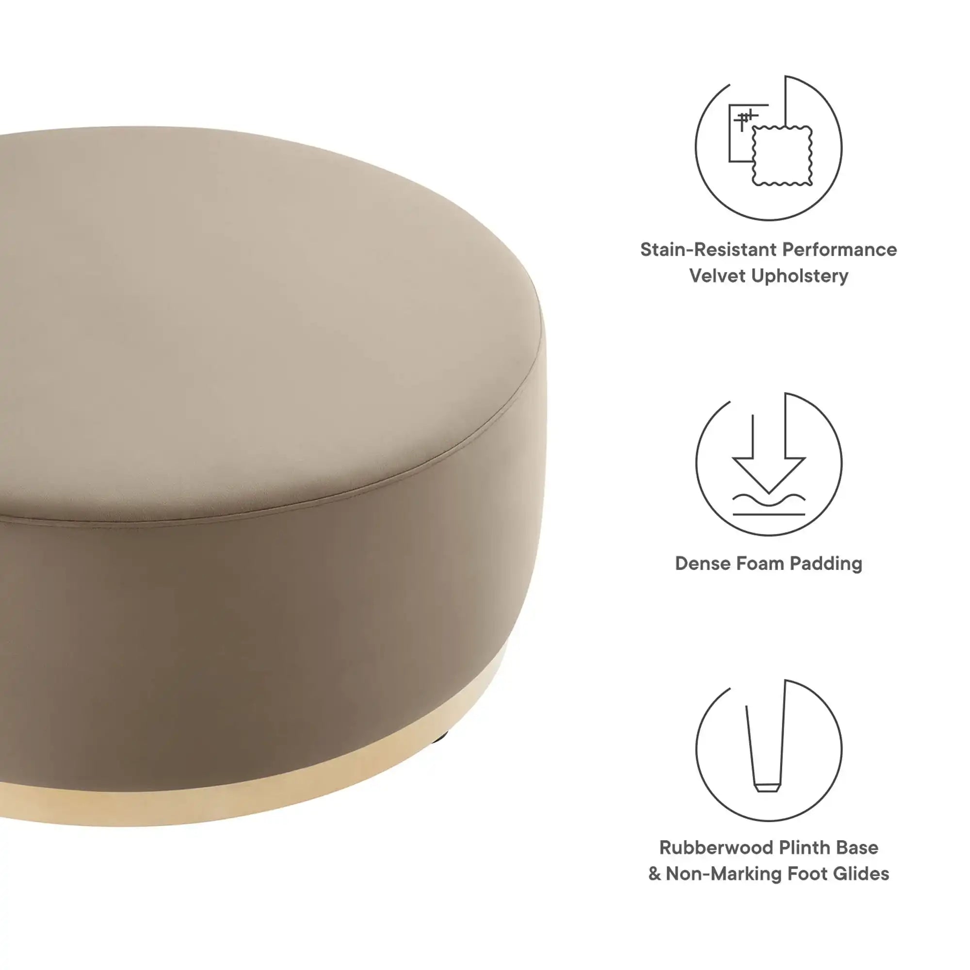 Tilden Large 38" Round Performance Velvet Upholstered Ottoman by Modway - Best Buy Furniture