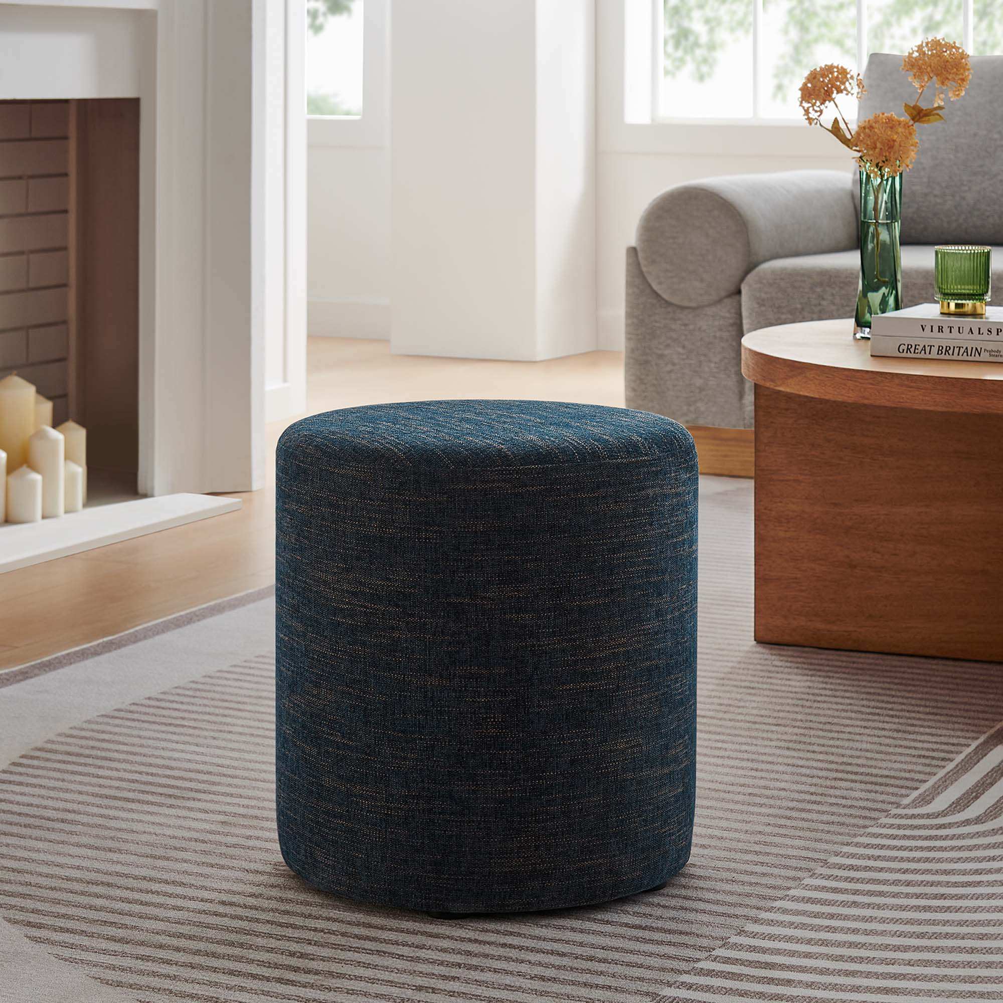 Callum 16" Round Woven Heathered Fabric Upholstered Ottoman by Modway - Best Buy Furniture