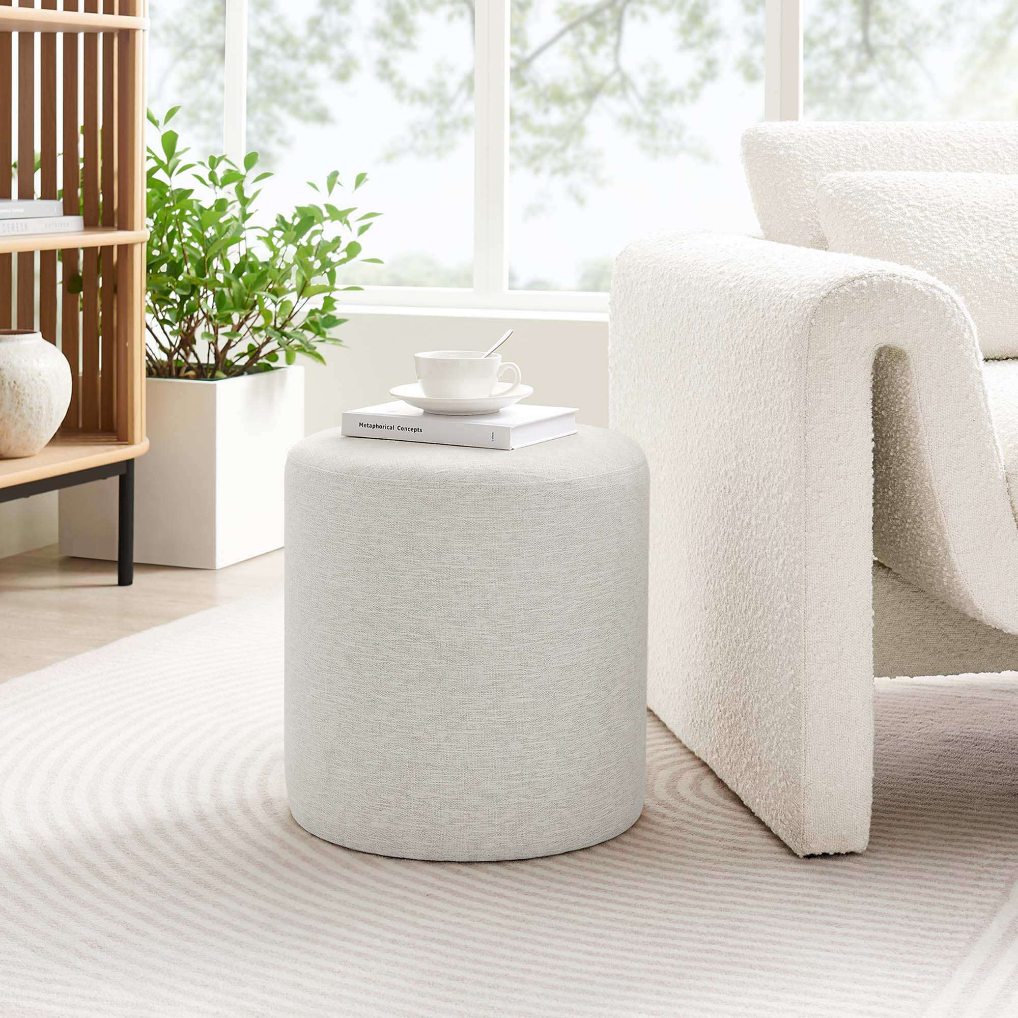 Callum 16" Round Woven Heathered Fabric Upholstered Ottoman by Modway - Best Buy Furniture