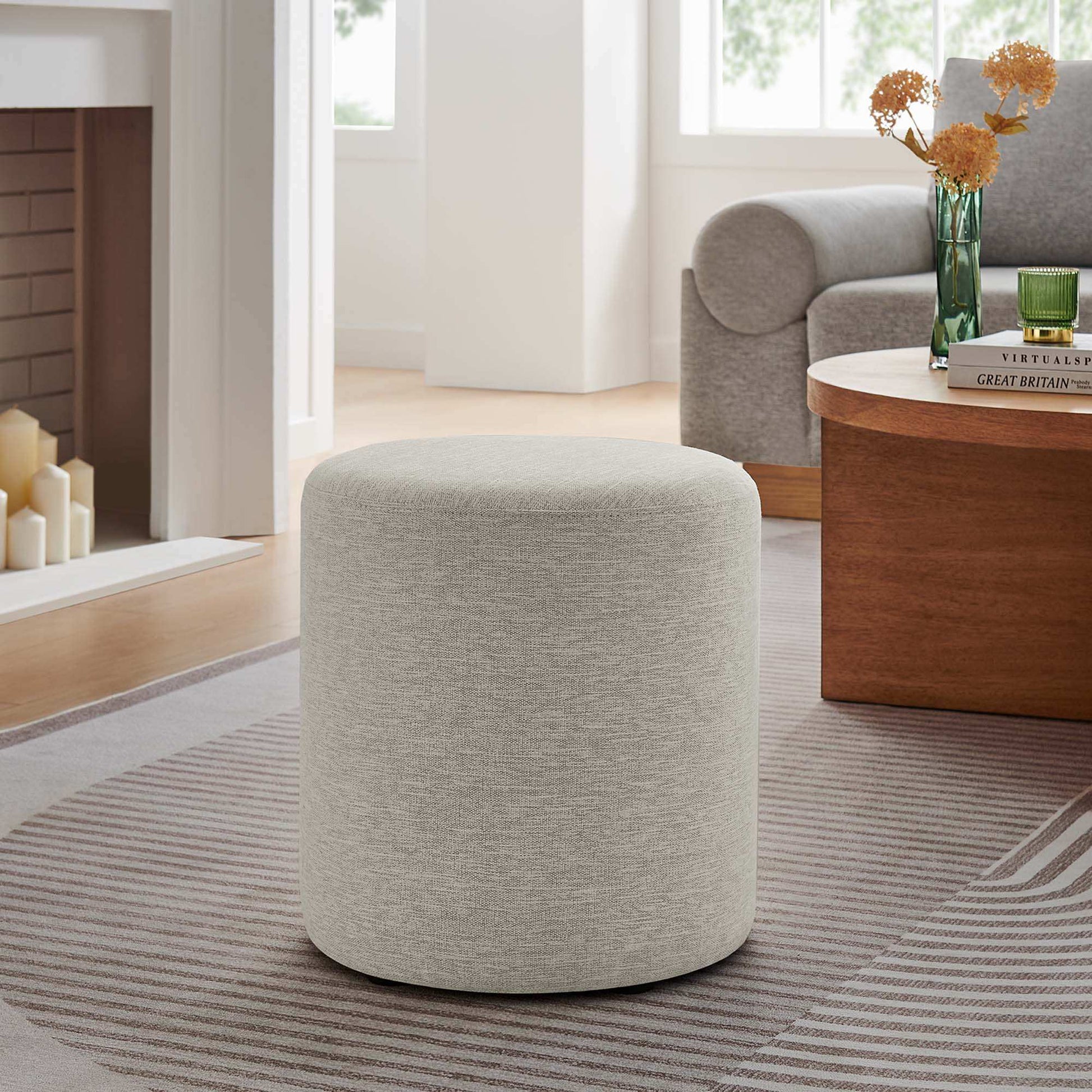 Callum 16" Round Woven Heathered Fabric Upholstered Ottoman by Modway - Best Buy Furniture