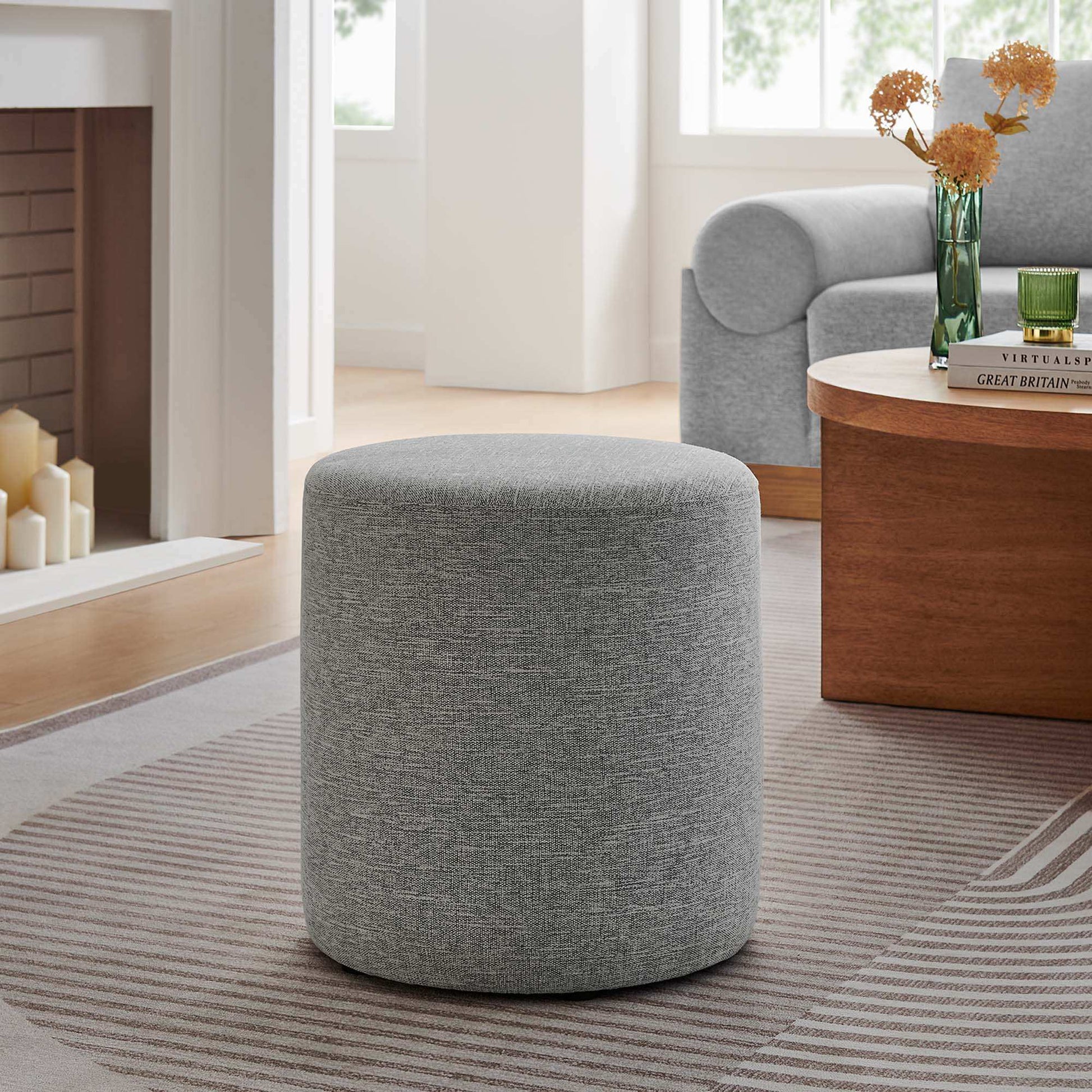 Callum 16" Round Woven Heathered Fabric Upholstered Ottoman by Modway - Best Buy Furniture