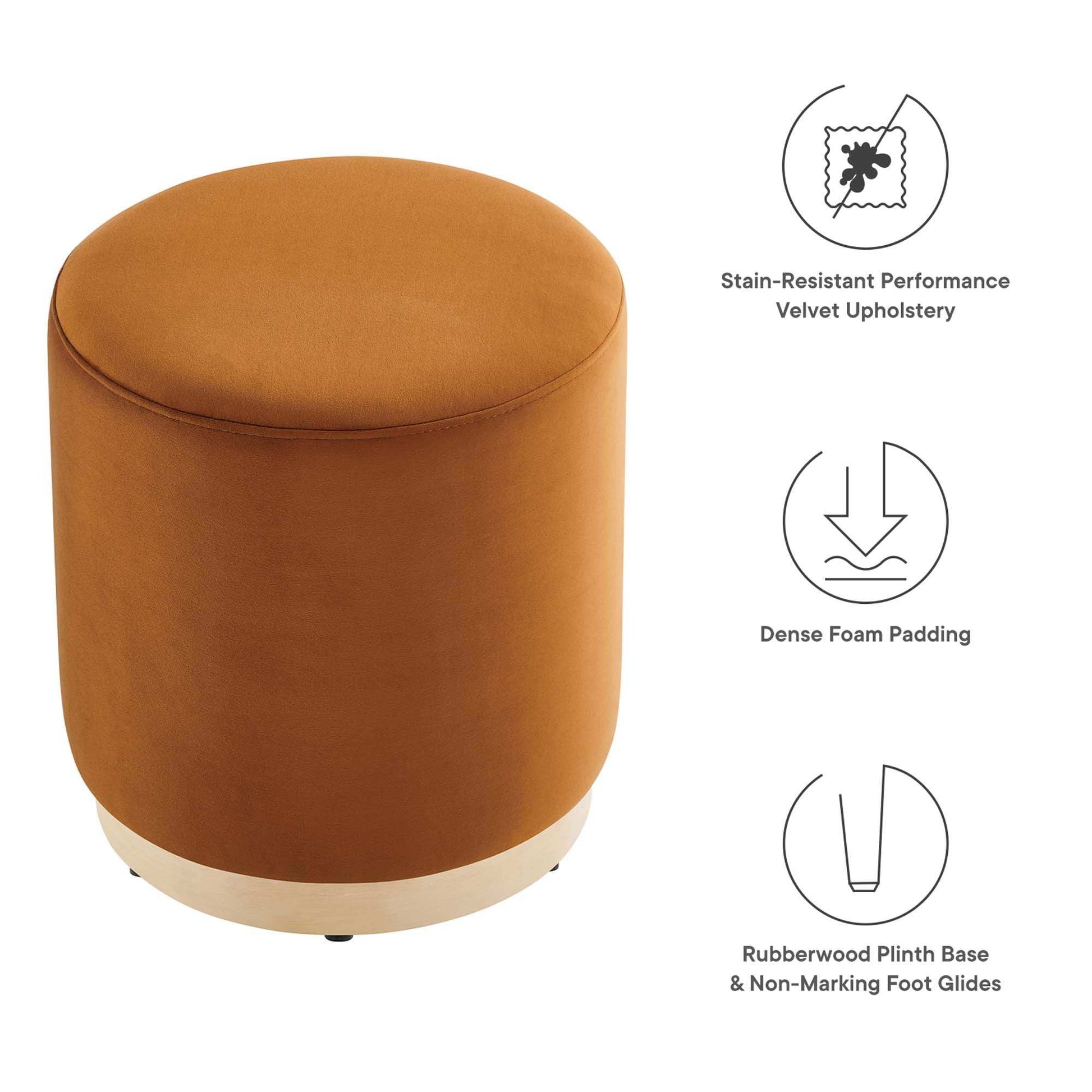 Tilden 16" Round Performance Velvet Upholstered Ottoman by Modway - Best Buy Furniture