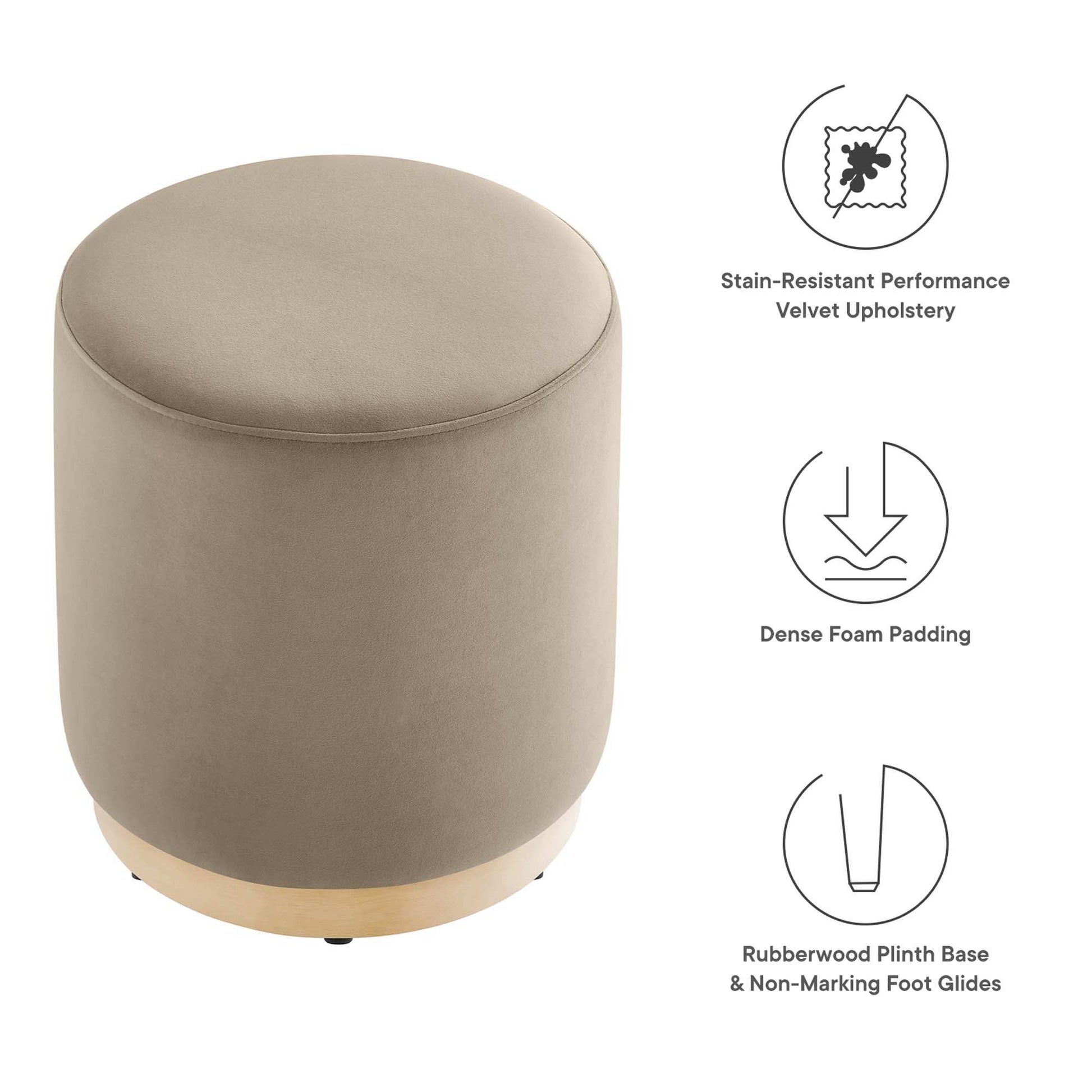 Tilden 16" Round Performance Velvet Upholstered Ottoman by Modway - Best Buy Furniture