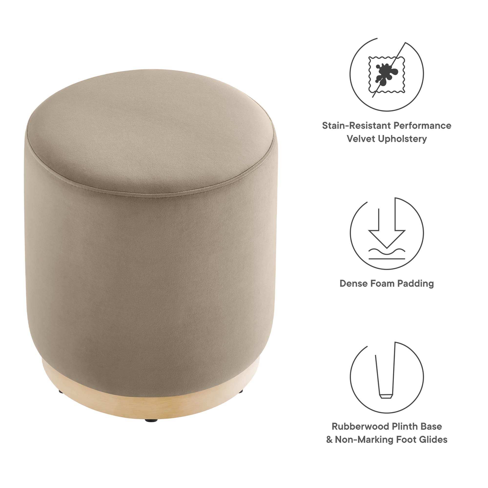 Tilden 16" Round Performance Velvet Upholstered Ottoman by Modway - Best Buy Furniture