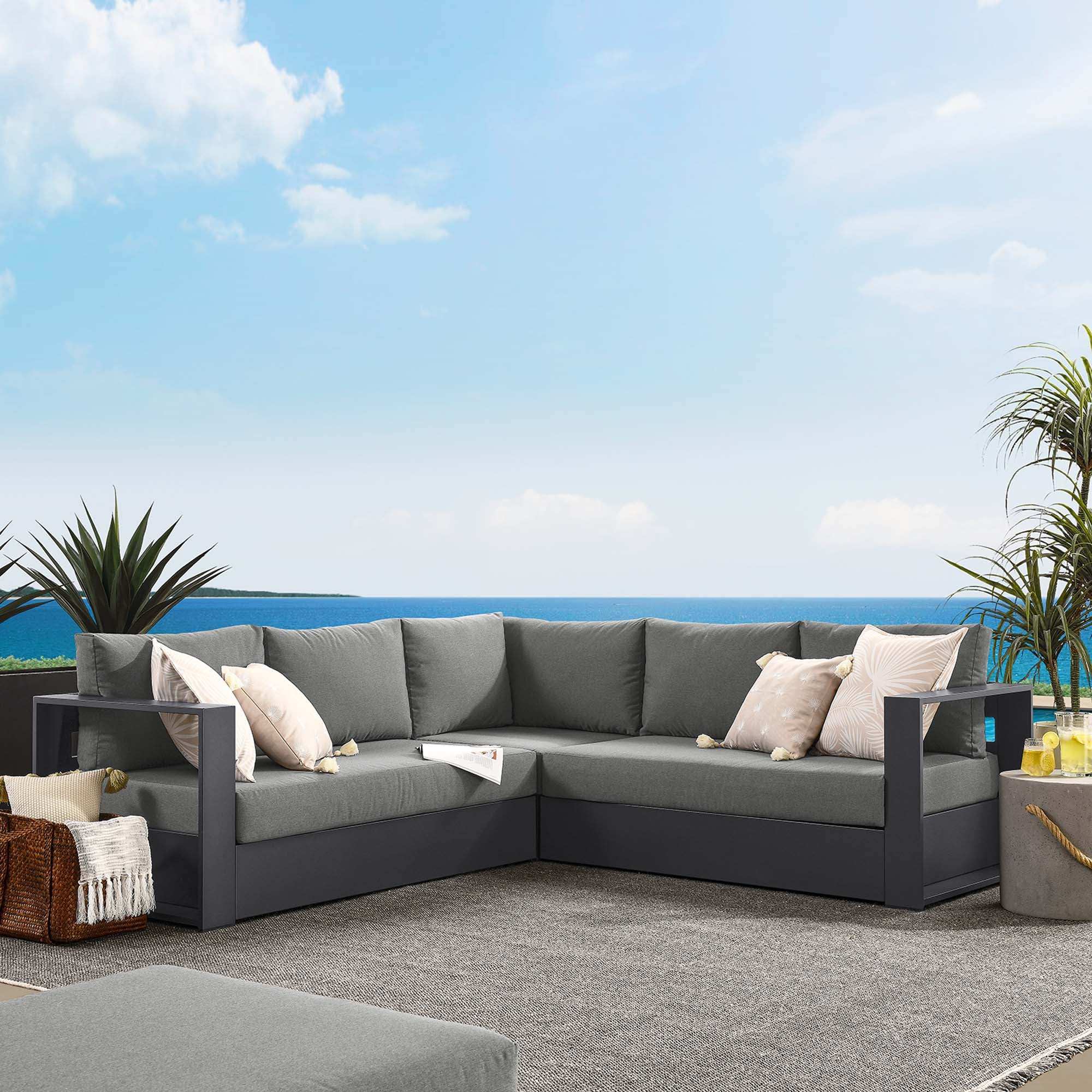 Tahoe 3-Piece Outdoor Patio Powder-Coated Aluminum Sectional Sofa Set by Modway - Best Buy Furniture
