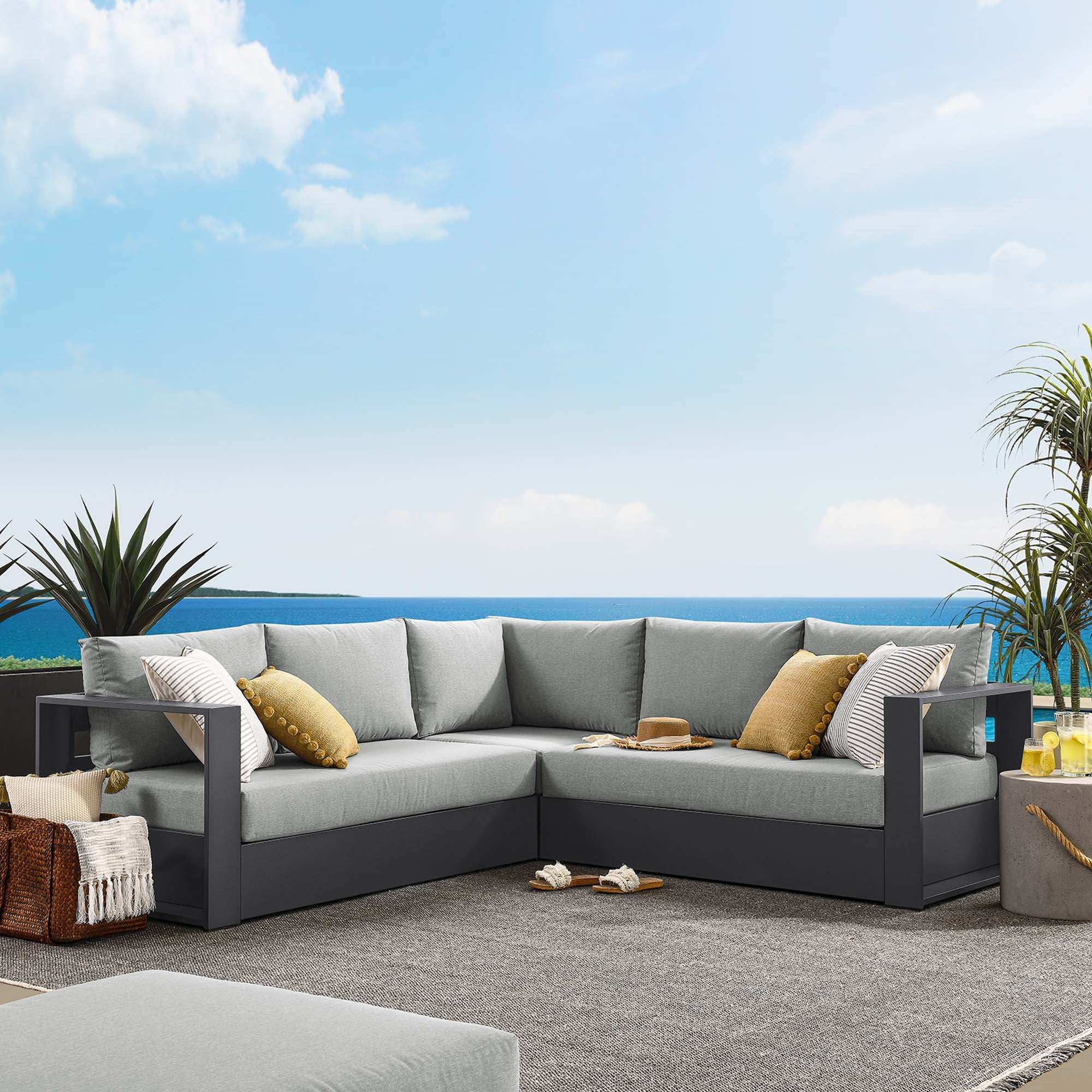 Tahoe 3-Piece Outdoor Patio Powder-Coated Aluminum Sectional Sofa Set by Modway - Best Buy Furniture
