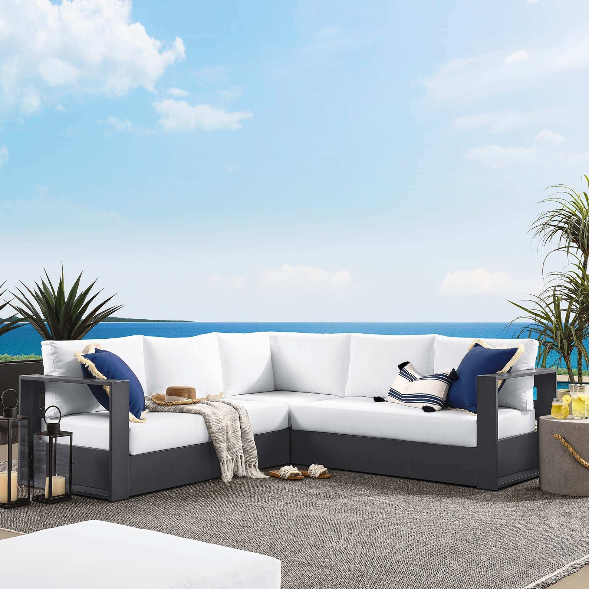 Tahoe 3-Piece Outdoor Patio Powder-Coated Aluminum Sectional Sofa Set by Modway - Best Buy Furniture