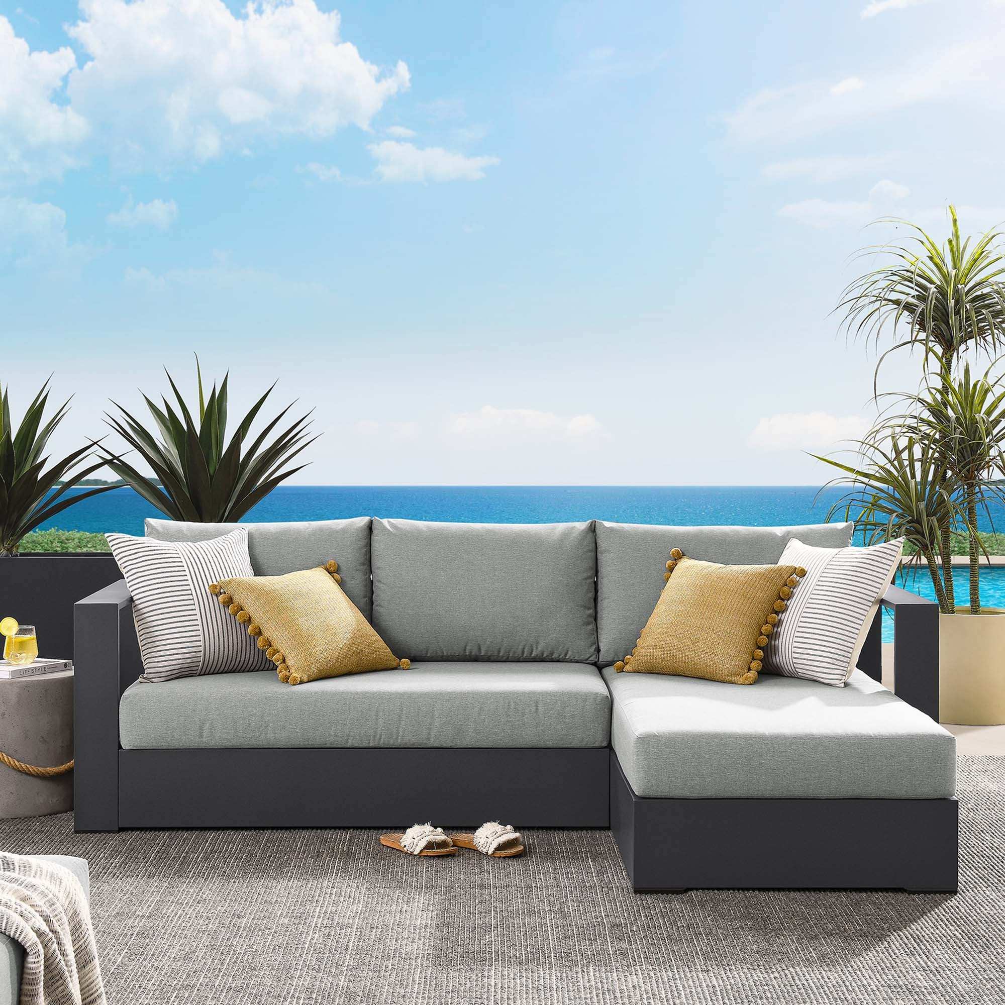 Tahoe 2-Piece Outdoor Patio Powder-Coated Aluminum Right-Facing Chaise Sectional Sofa Set by Modway - Best Buy Furniture