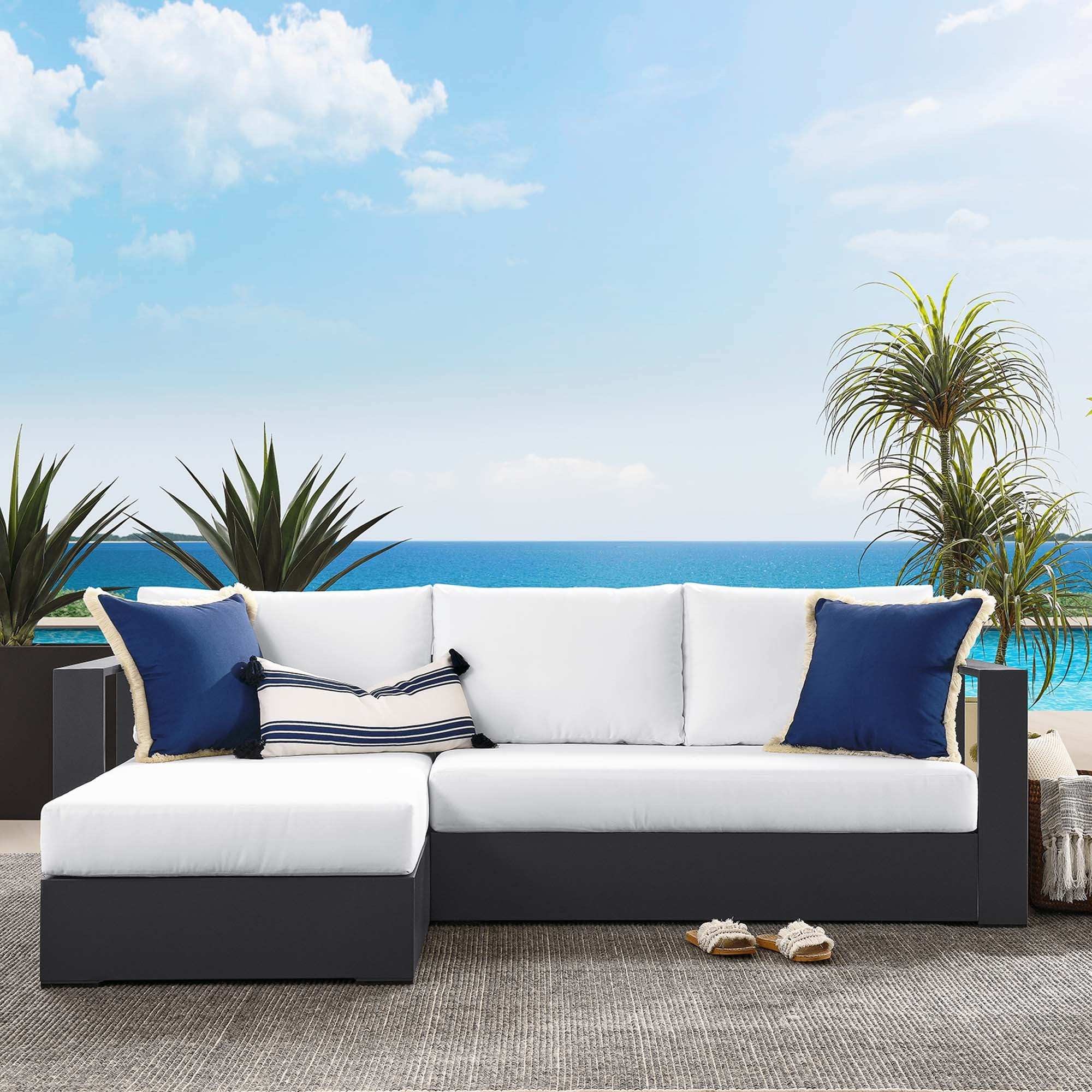 Tahoe 2-Piece Outdoor Patio Powder-Coated Aluminum Left-Facing Chaise Sectional Sofa Set by Modway - Best Buy Furniture