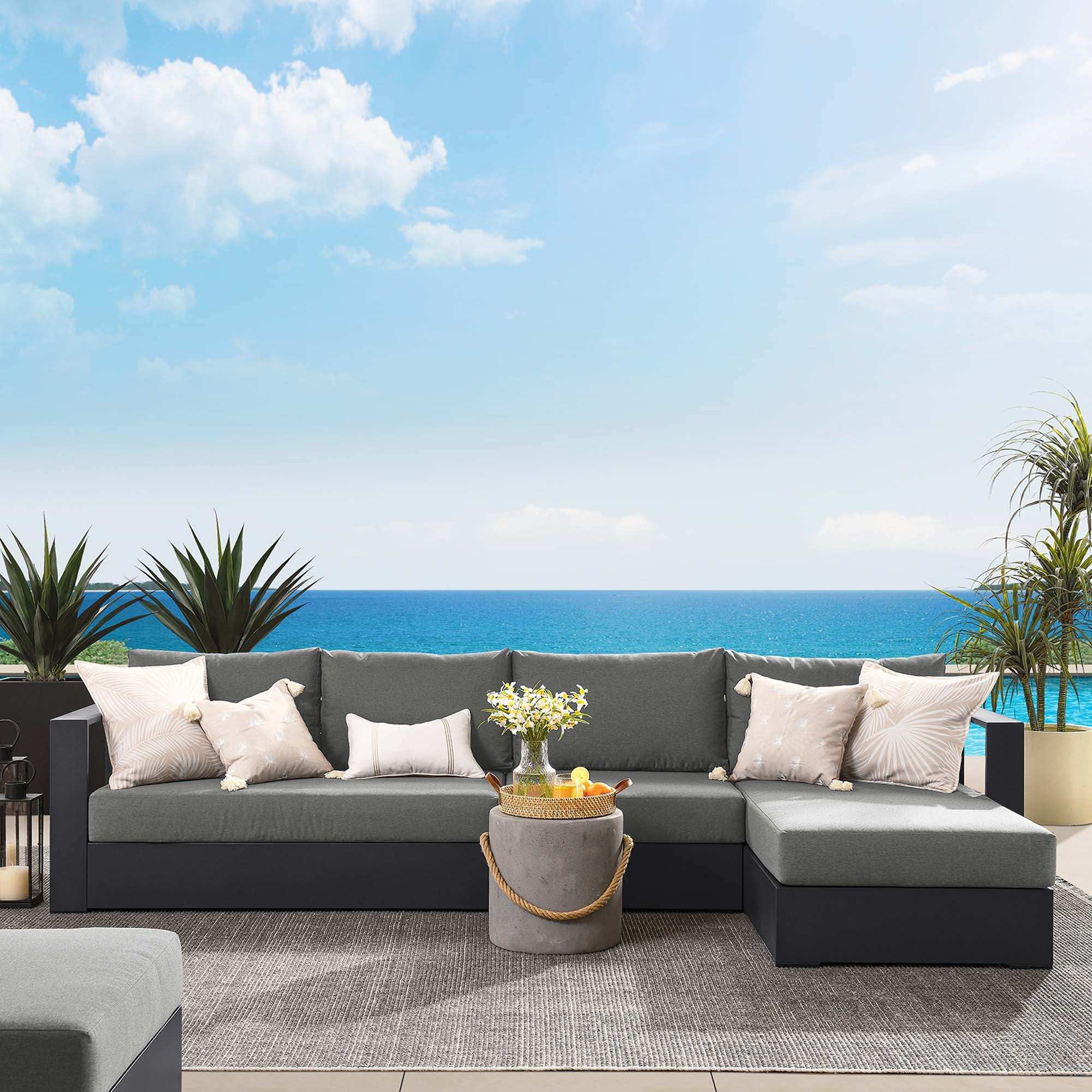 Tahoe 3-Piece Outdoor Patio Powder-Coated Aluminum Right-Facing Chaise Sectional Sofa Set by Modway - Best Buy Furniture
