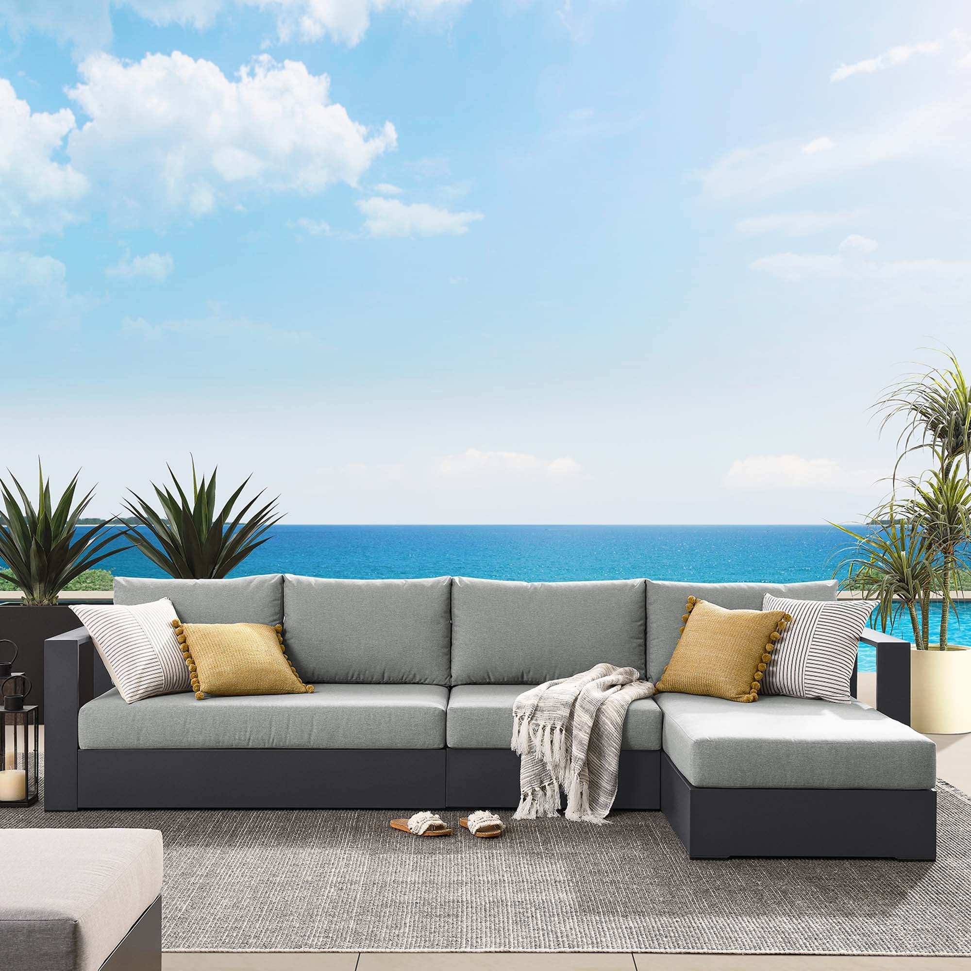 Tahoe 3-Piece Outdoor Patio Powder-Coated Aluminum Right-Facing Chaise Sectional Sofa Set by Modway - Best Buy Furniture