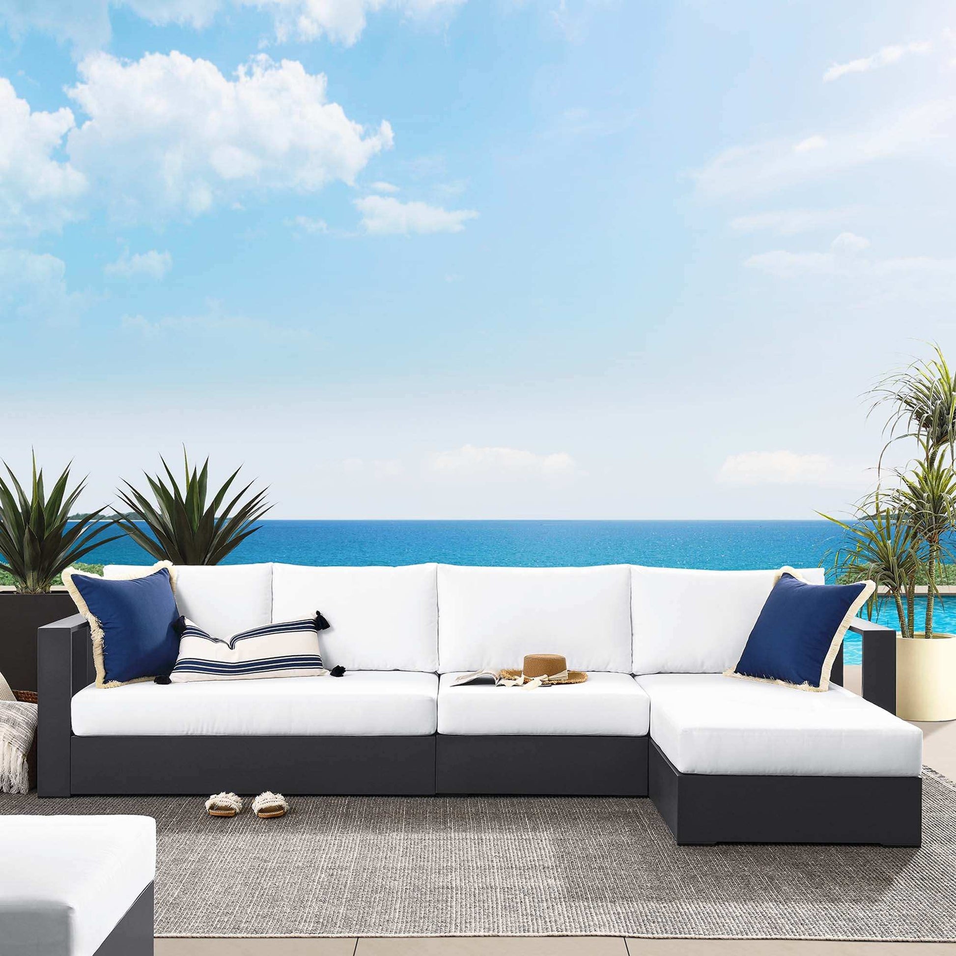 Tahoe 3-Piece Outdoor Patio Powder-Coated Aluminum Right-Facing Chaise Sectional Sofa Set by Modway - Best Buy Furniture