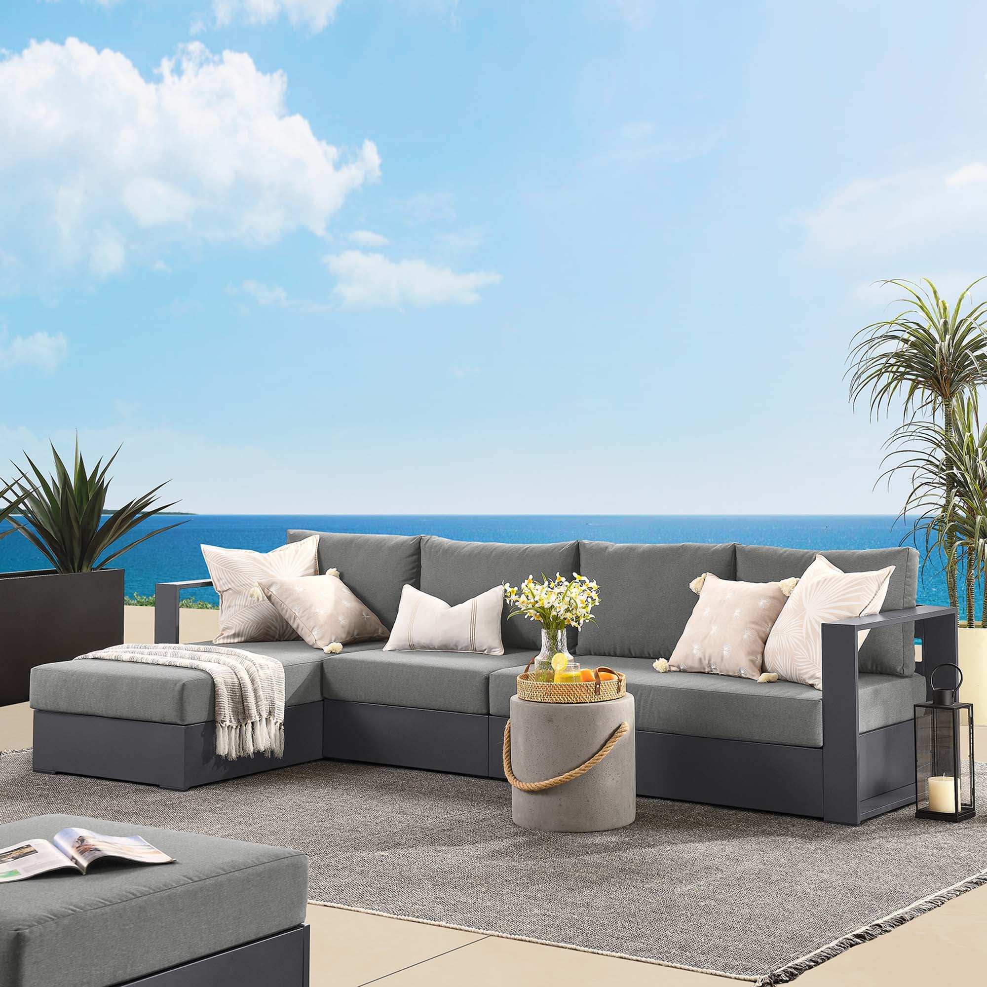 Tahoe 3-Piece Outdoor Patio Powder-Coated Aluminum Left-Facing Chaise Sectional Sofa Set by Modway - Best Buy Furniture