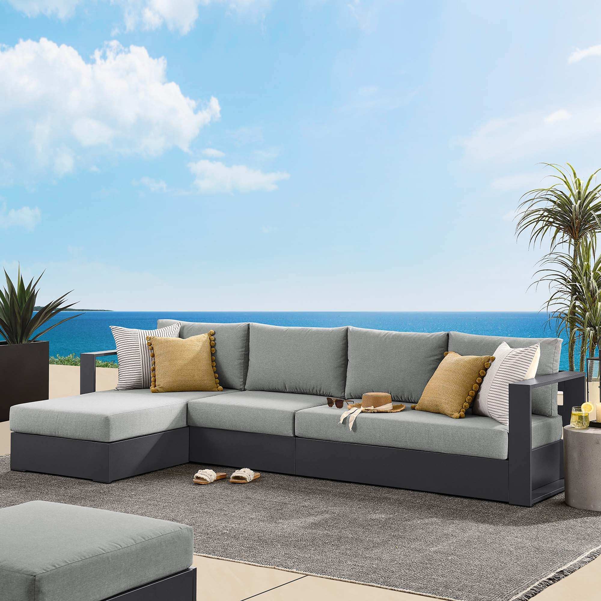 Tahoe 3-Piece Outdoor Patio Powder-Coated Aluminum Left-Facing Chaise Sectional Sofa Set by Modway - Best Buy Furniture