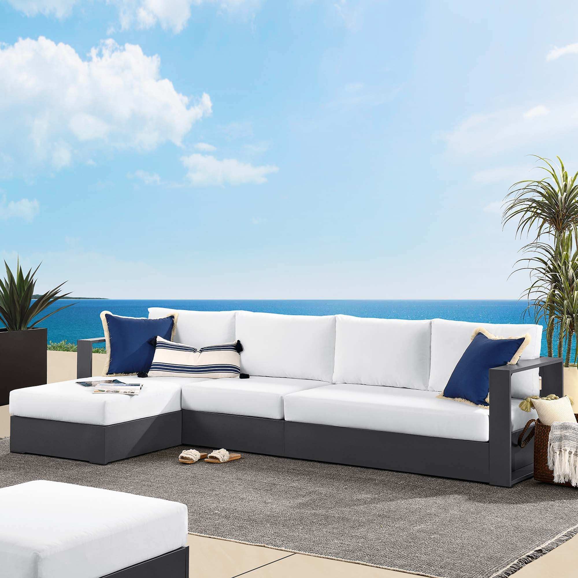 Tahoe 3-Piece Outdoor Patio Powder-Coated Aluminum Left-Facing Chaise Sectional Sofa Set by Modway - Best Buy Furniture
