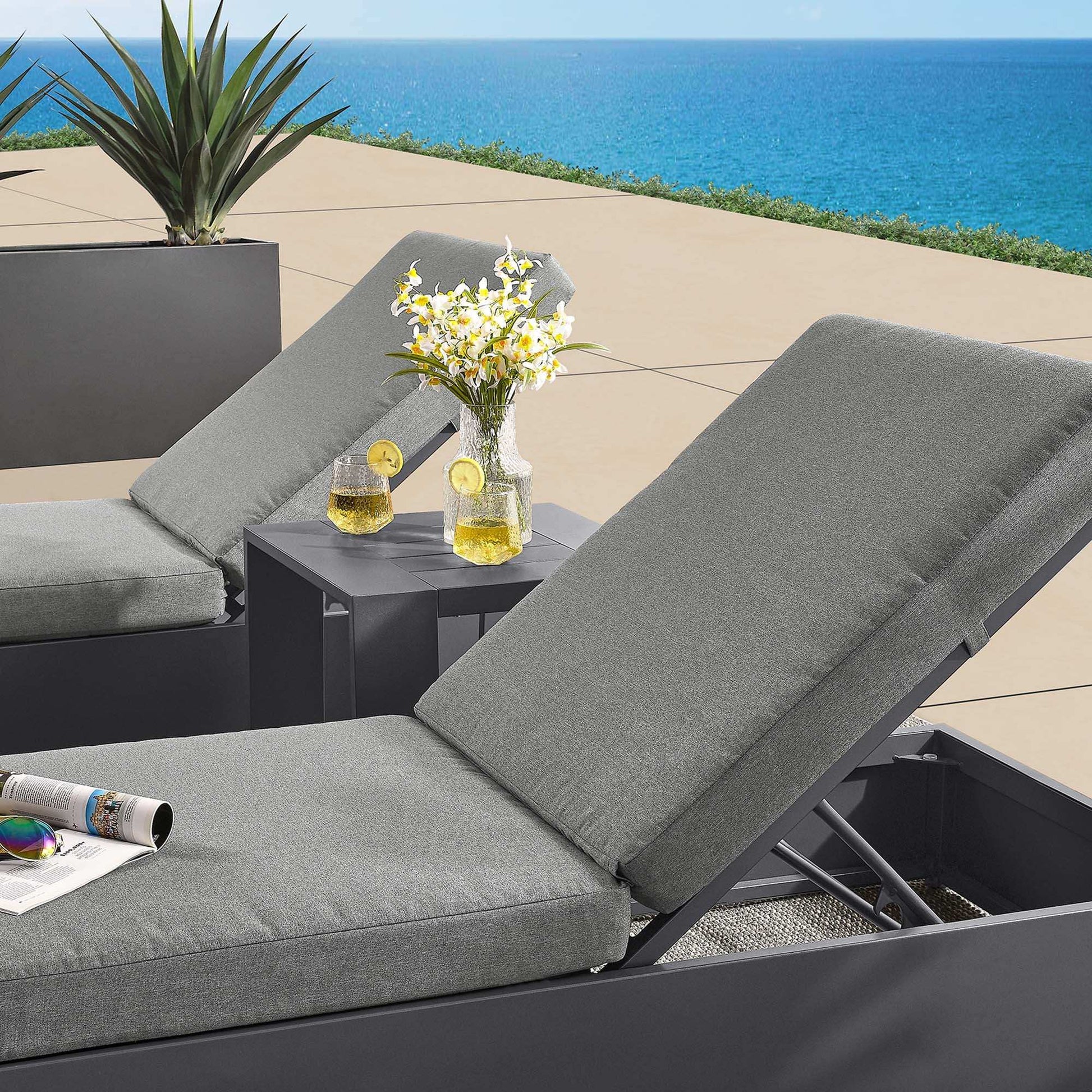 Tahoe 3-Piece Outdoor Patio Powder-Coated Aluminum Chaise Lounge Set by Modway - Best Buy Furniture