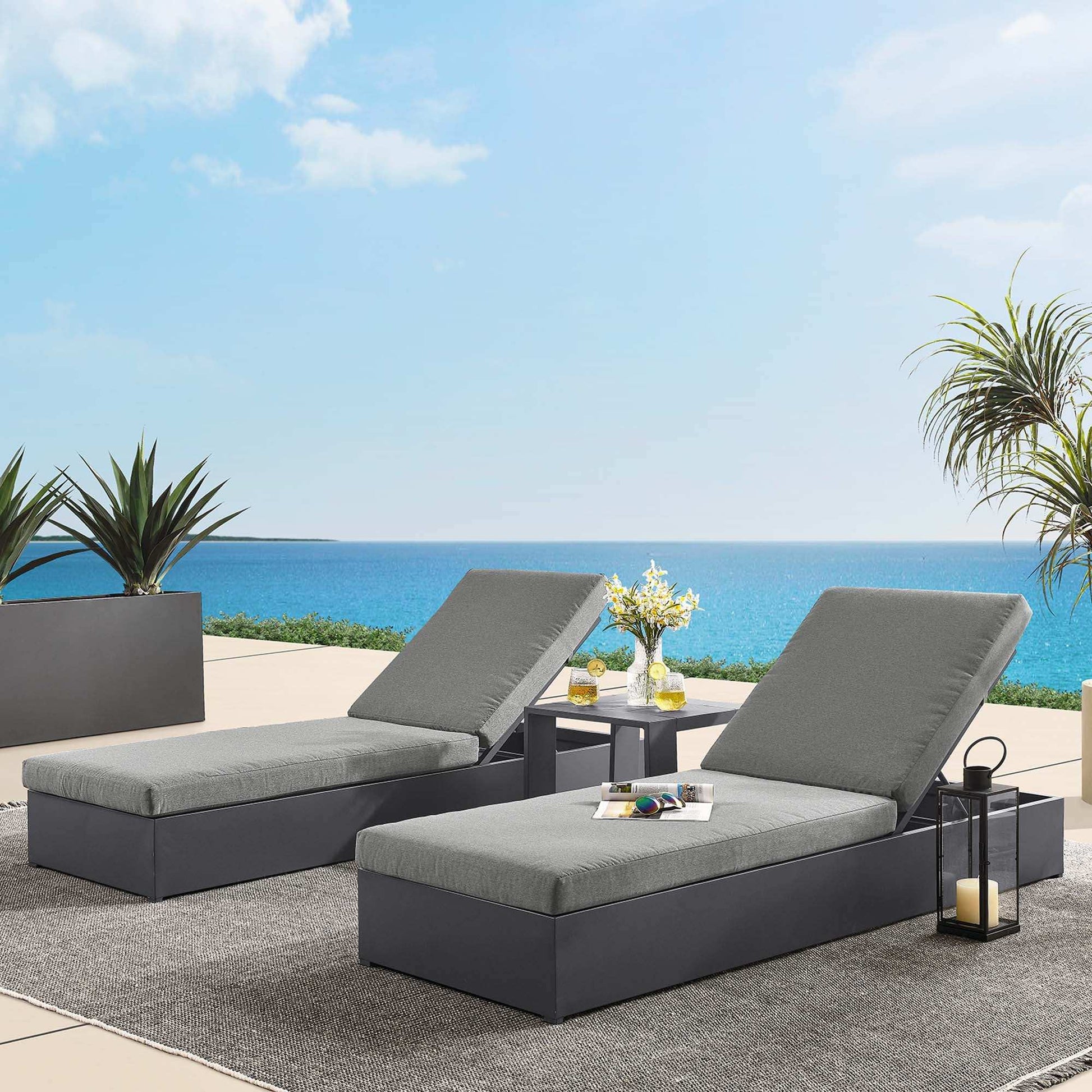 Tahoe 3-Piece Outdoor Patio Powder-Coated Aluminum Chaise Lounge Set by Modway - Best Buy Furniture