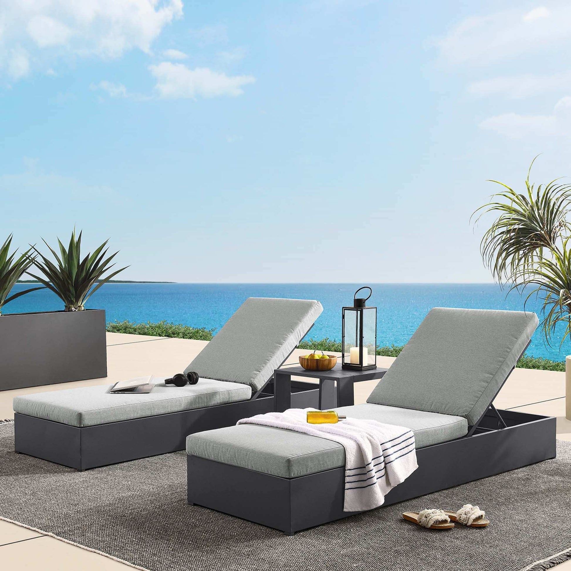 Tahoe 3-Piece Outdoor Patio Powder-Coated Aluminum Chaise Lounge Set by Modway - Best Buy Furniture