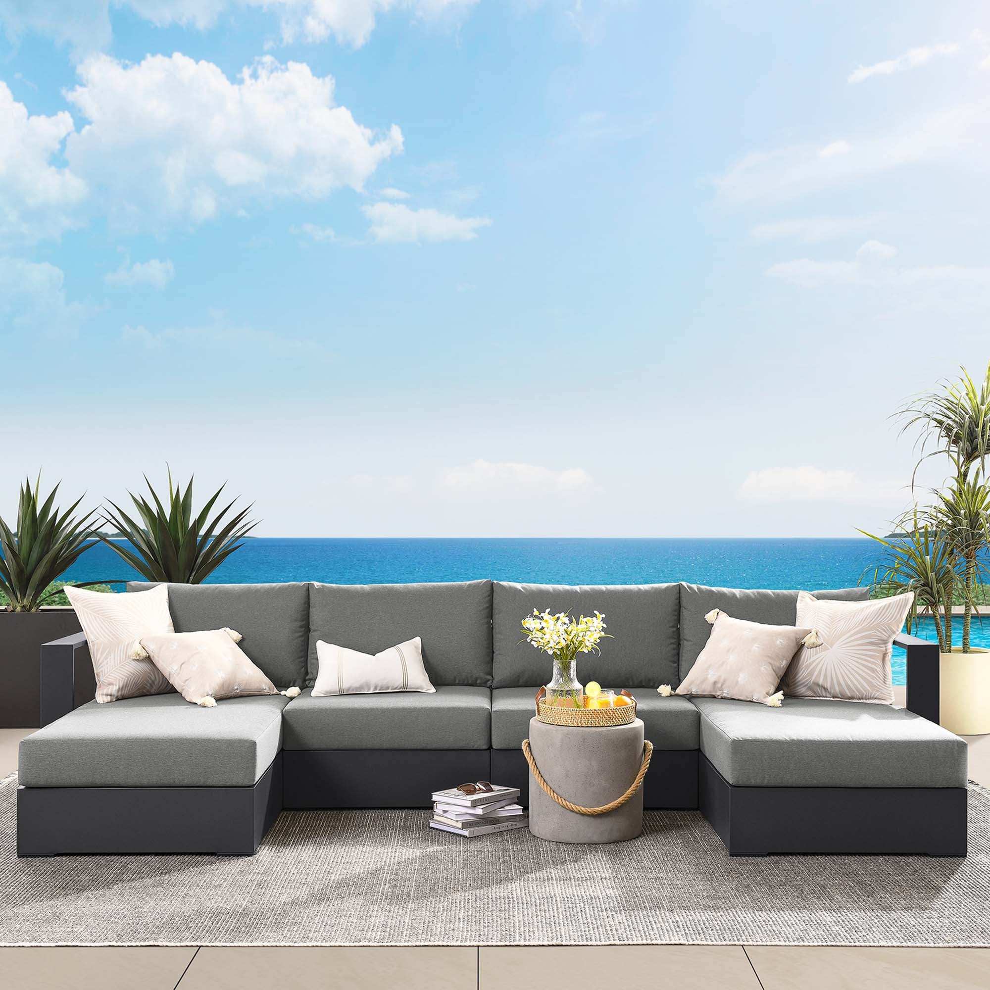 Tahoe 4-Piece Outdoor Patio Powder-Coated Aluminum Sectional Sofa Set by Modway - Best Buy Furniture