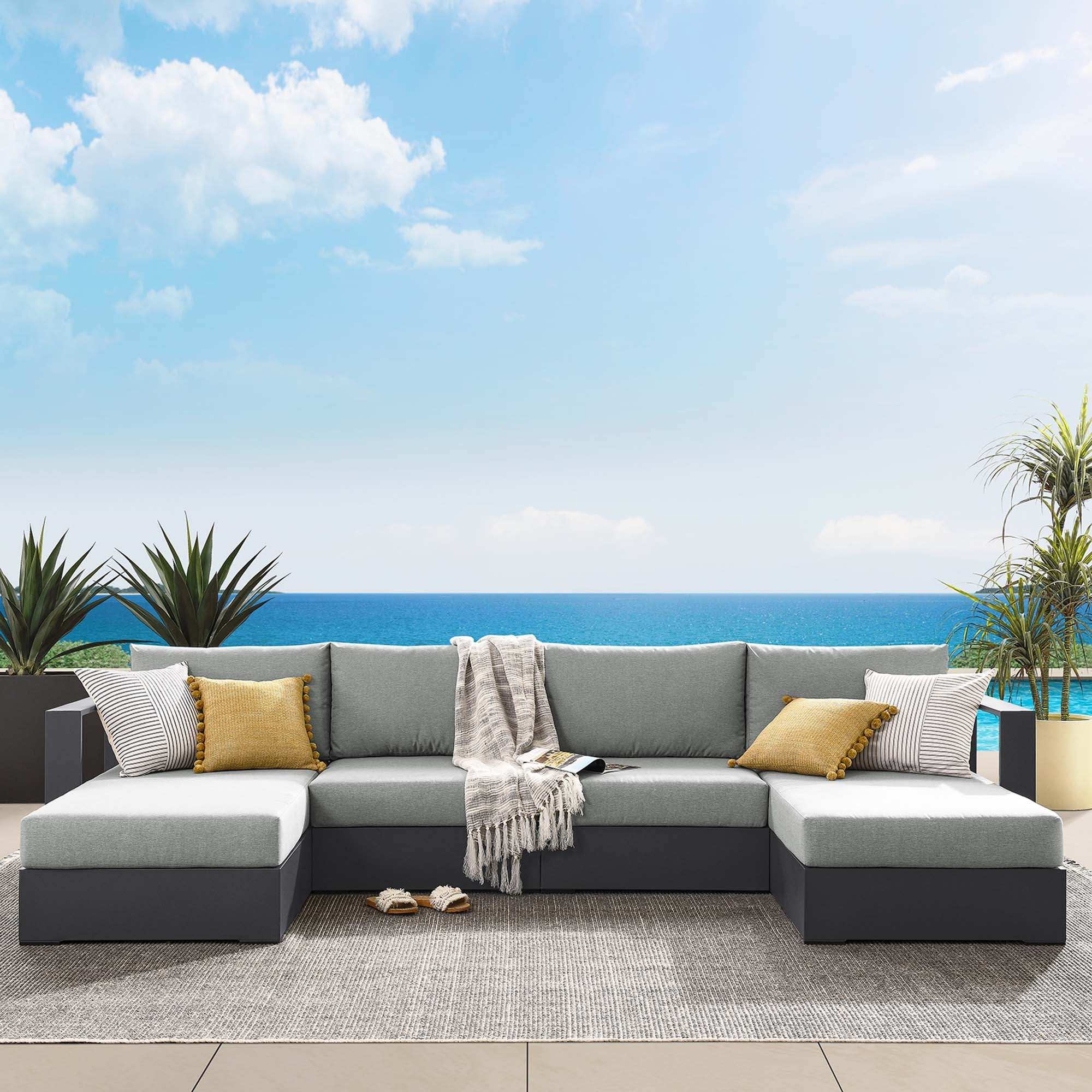 Tahoe 4-Piece Outdoor Patio Powder-Coated Aluminum Sectional Sofa Set by Modway - Best Buy Furniture