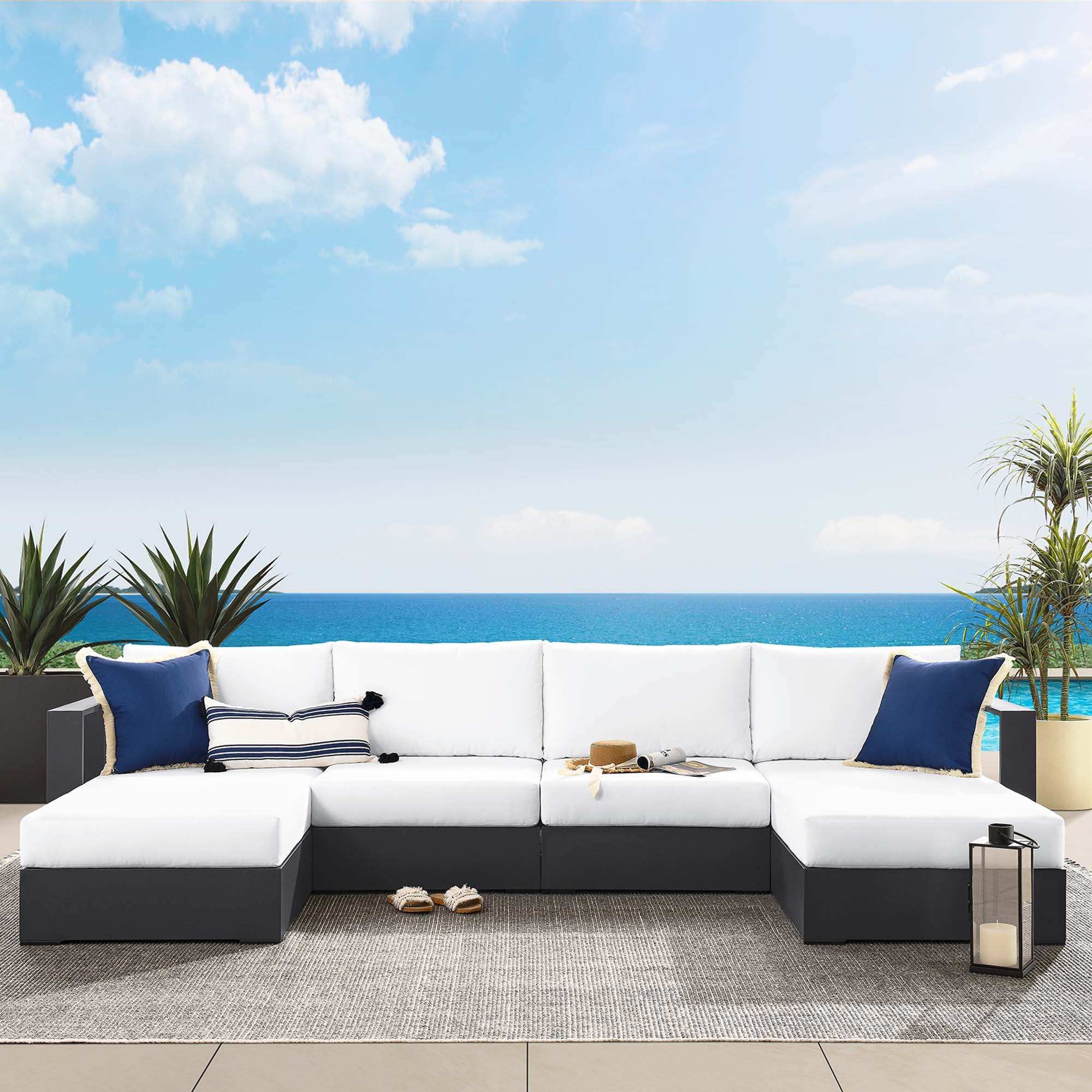 Tahoe 4-Piece Outdoor Patio Powder-Coated Aluminum Sectional Sofa Set by Modway - Best Buy Furniture