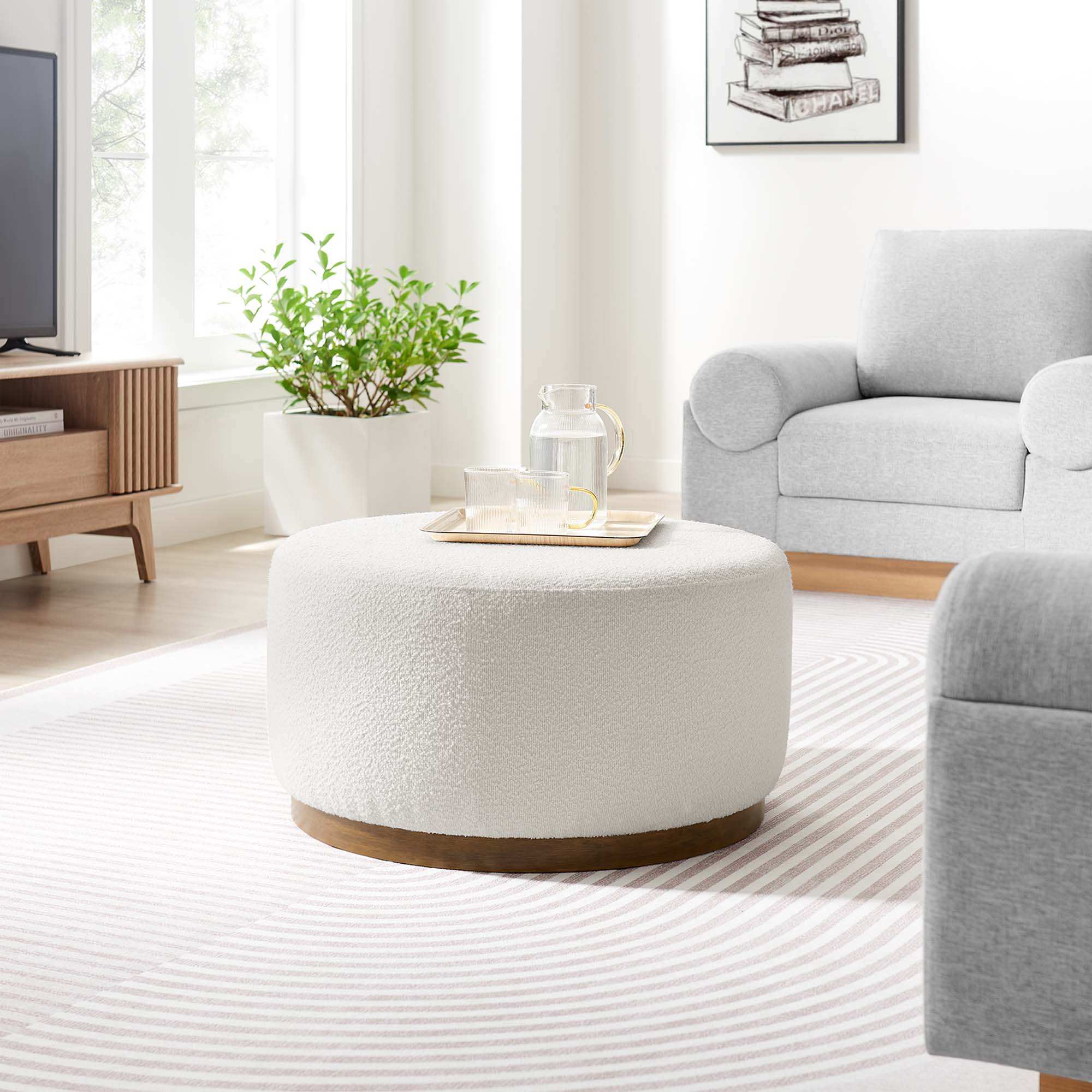 Tilden Large 29" Round Boucle Upholstered Ottoman by Modway - Best Buy Furniture