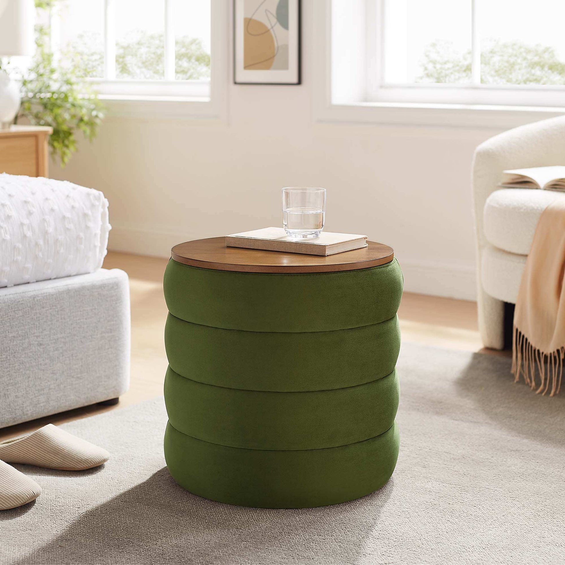 Mezzo Round Performance Velvet Storage Ottoman by Modway - Best Buy Furniture