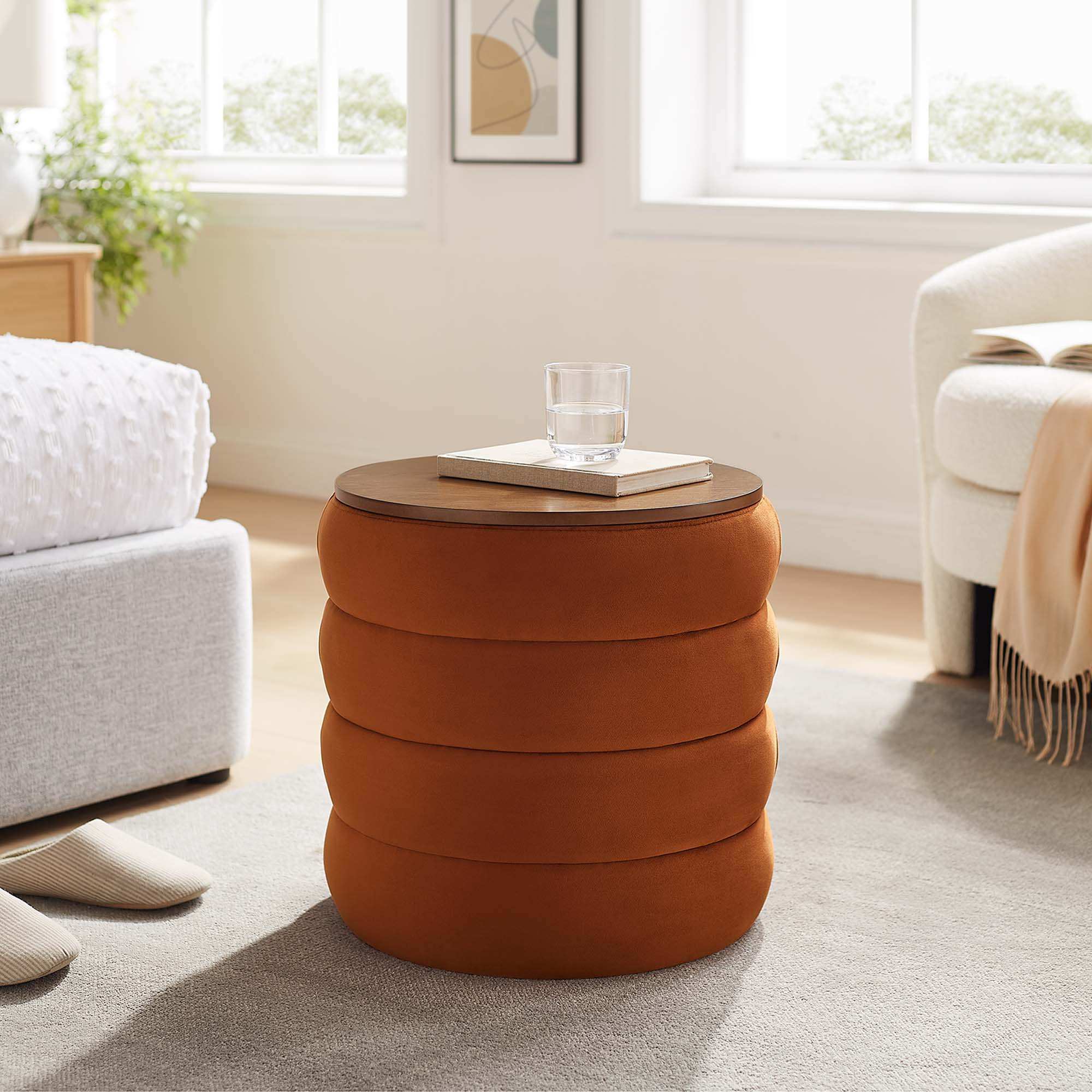 Mezzo Round Performance Velvet Storage Ottoman by Modway - Best Buy Furniture