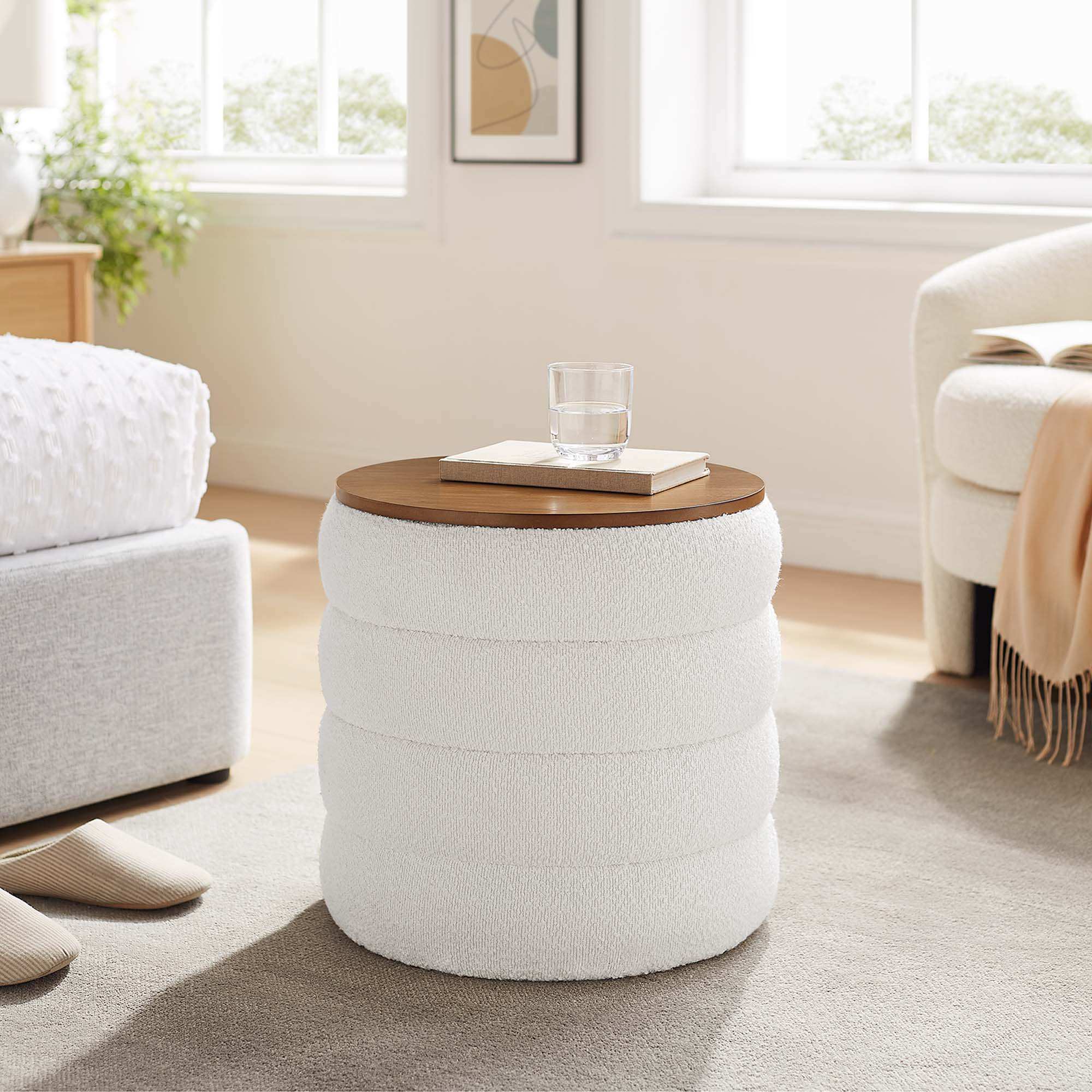 Mezzo Round Boucle Fabric Storage Ottoman by Modway - Best Buy Furniture