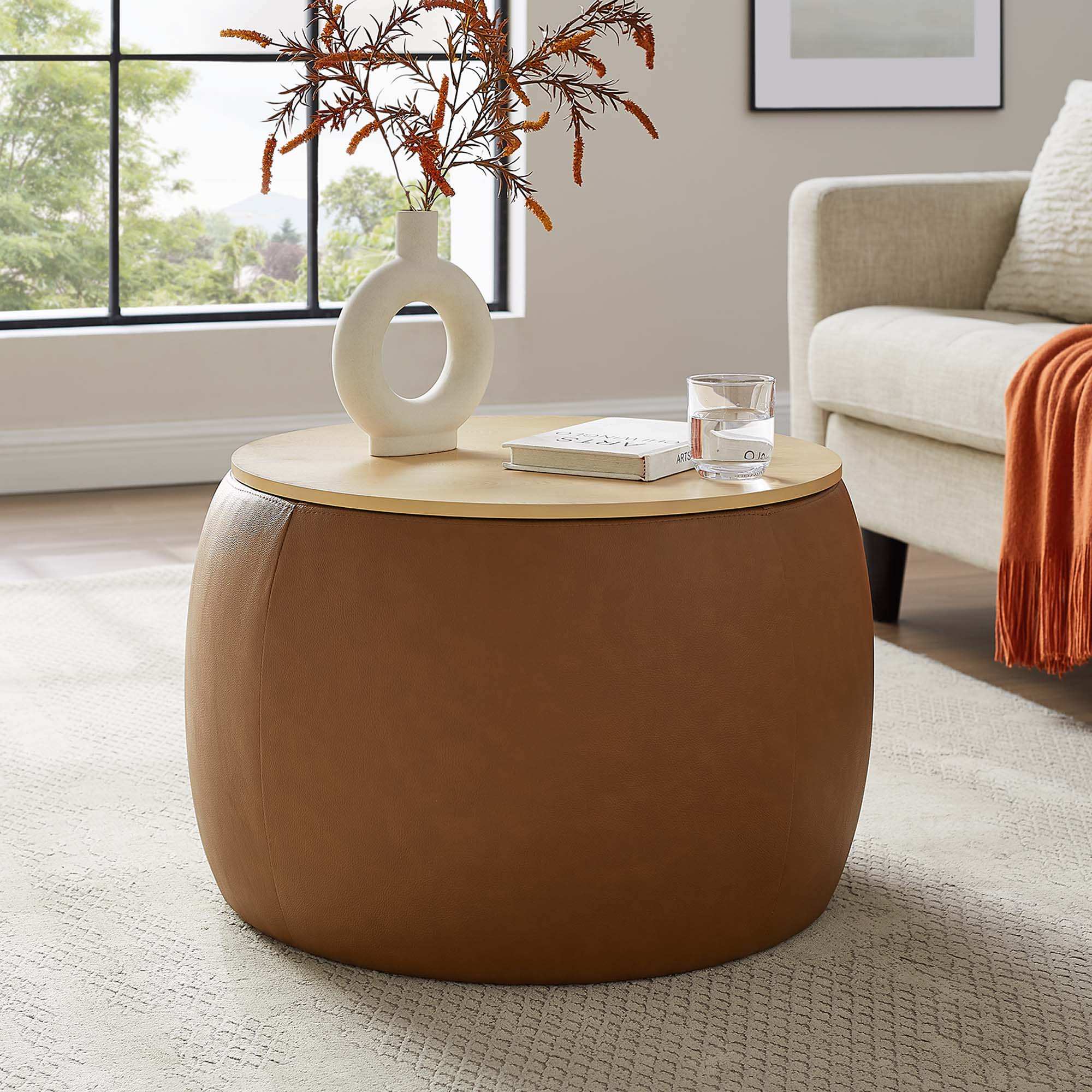 Perla Round Vegan Leather Storage Ottoman by Modway - Best Buy Furniture